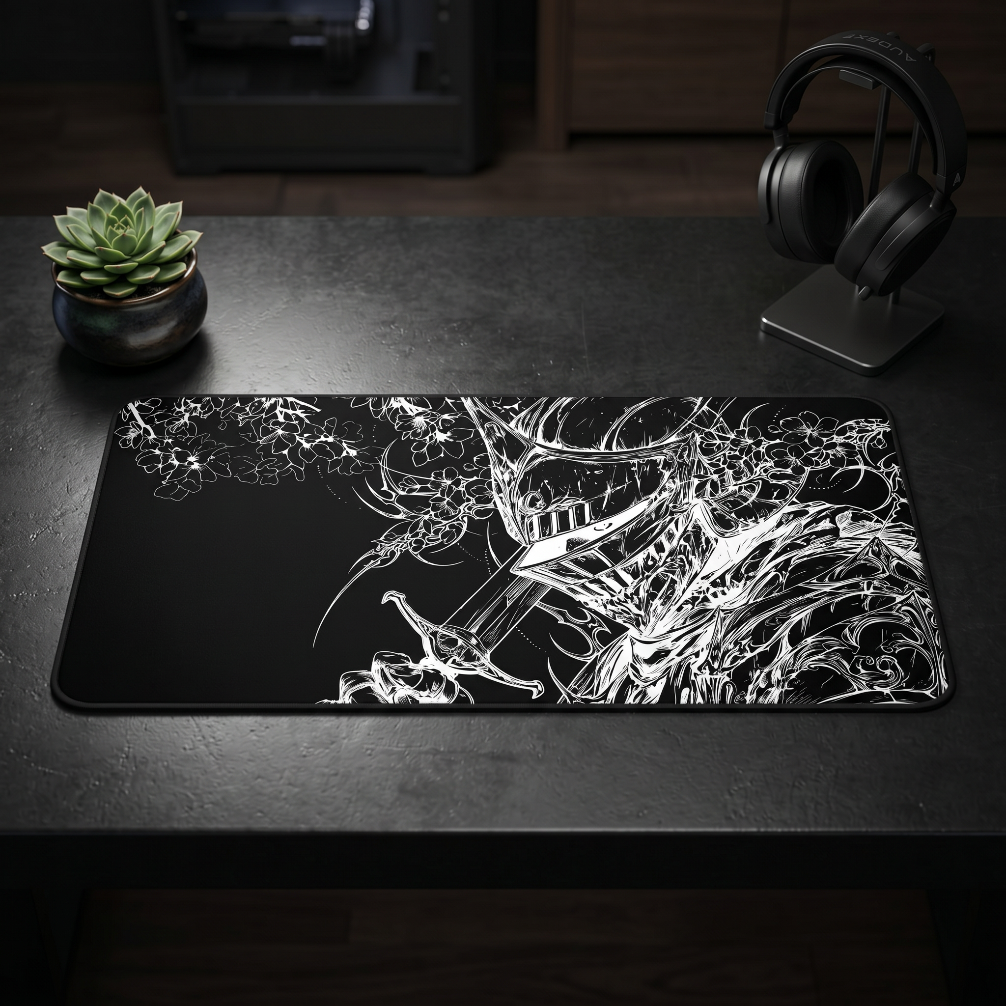 Sakura Knight – Black Desk Mat – Fantasy Gothic Armour Mouse Pad