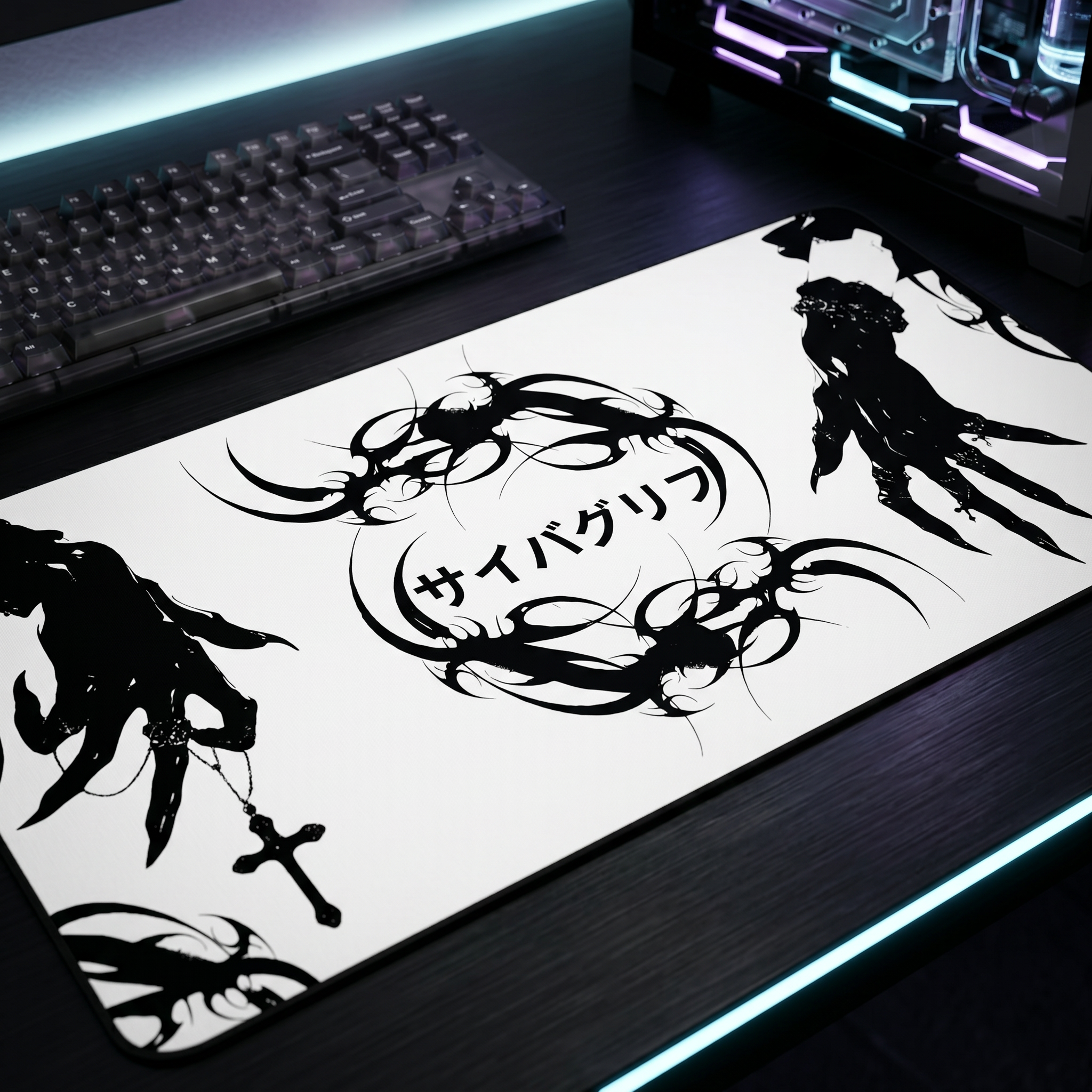 Japanese Hands – White Desk Mat – Gothic Hand Illustration Mouse Pad