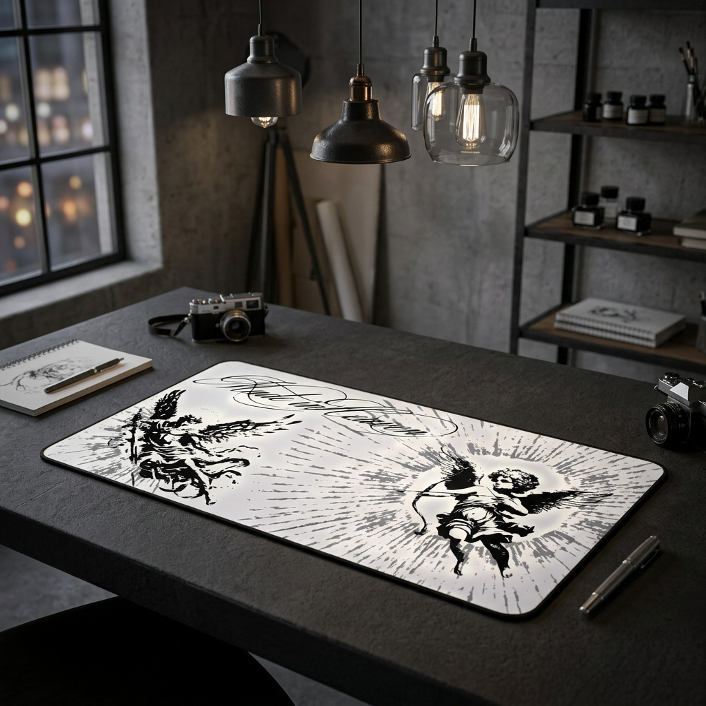 Cherub Angels – White Desk Mat – Vintage Baroque Celestial Mouse Pad