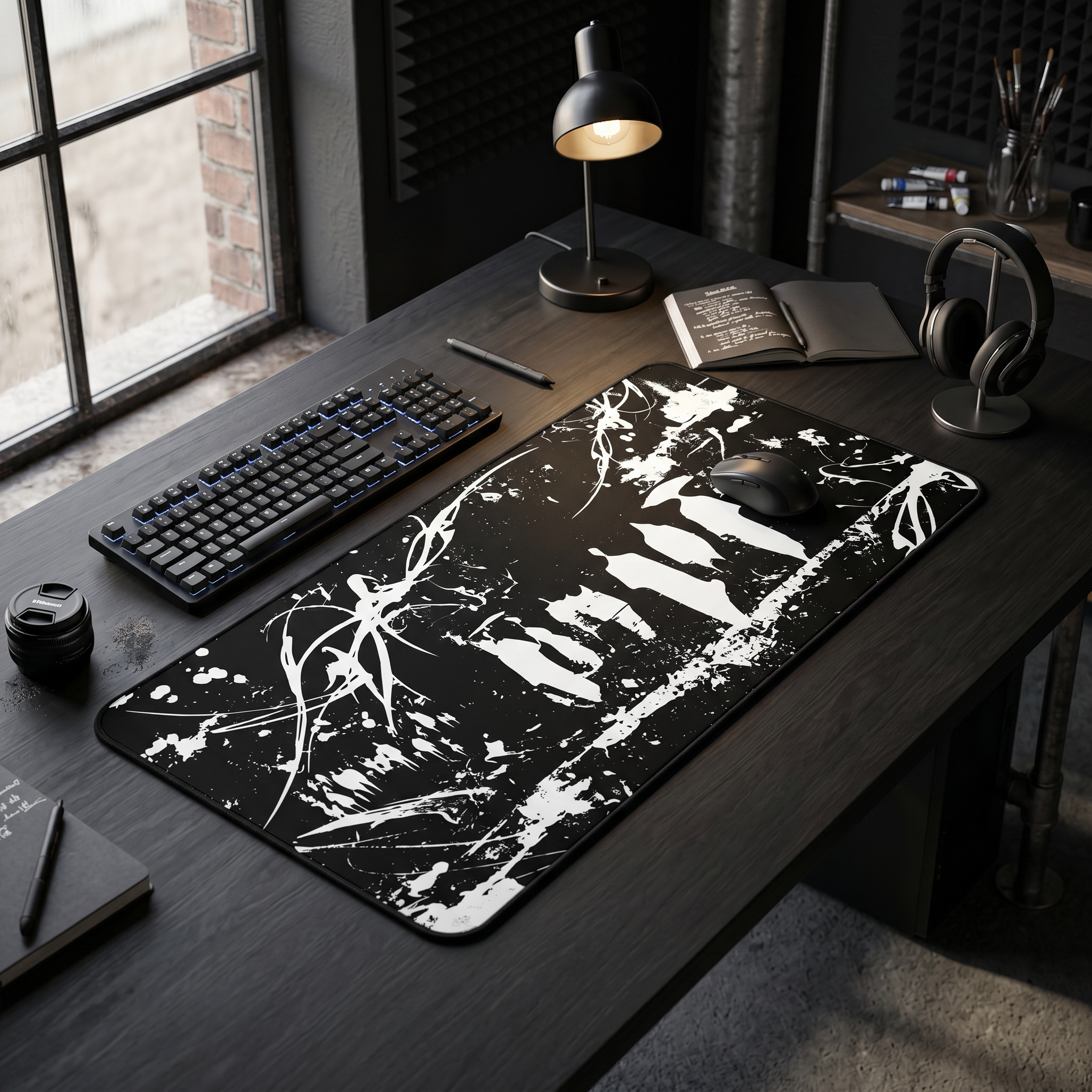 Silhouetted Crowds – Black Desk Mat – Abstract Ink Art Mouse Pad