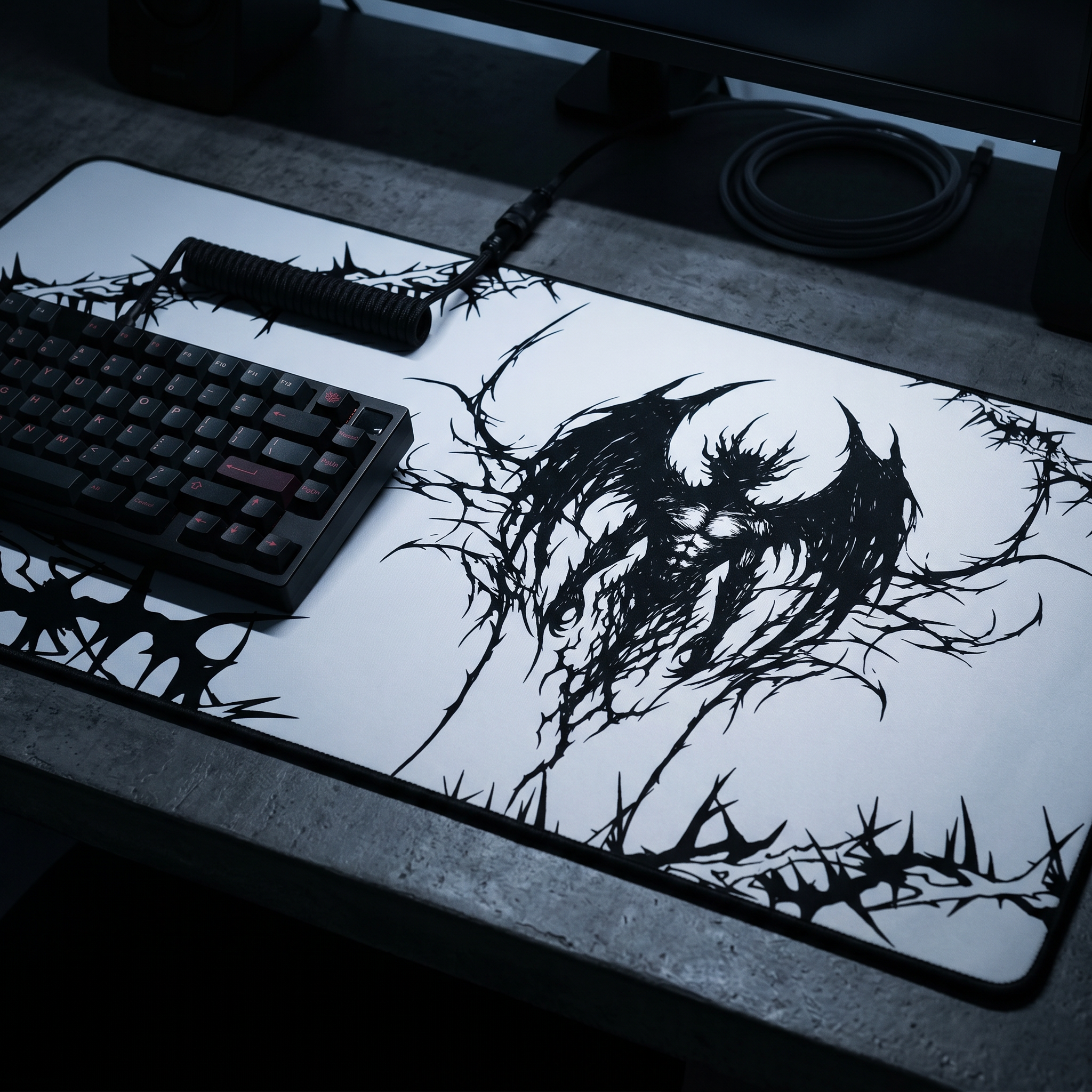 Eternal Prison – White Desk Mat – Cyber Sigil Demon Mouse Pad