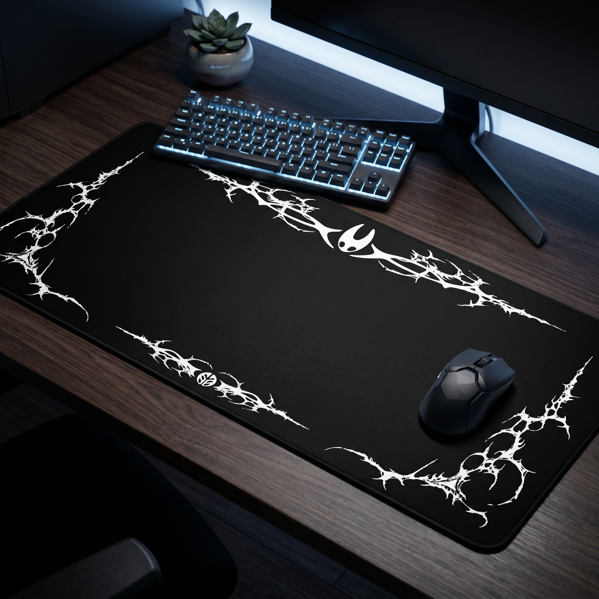 Minimal Cyber Sigil – Black Desk Mat – Gothic Tribal Mouse Pad