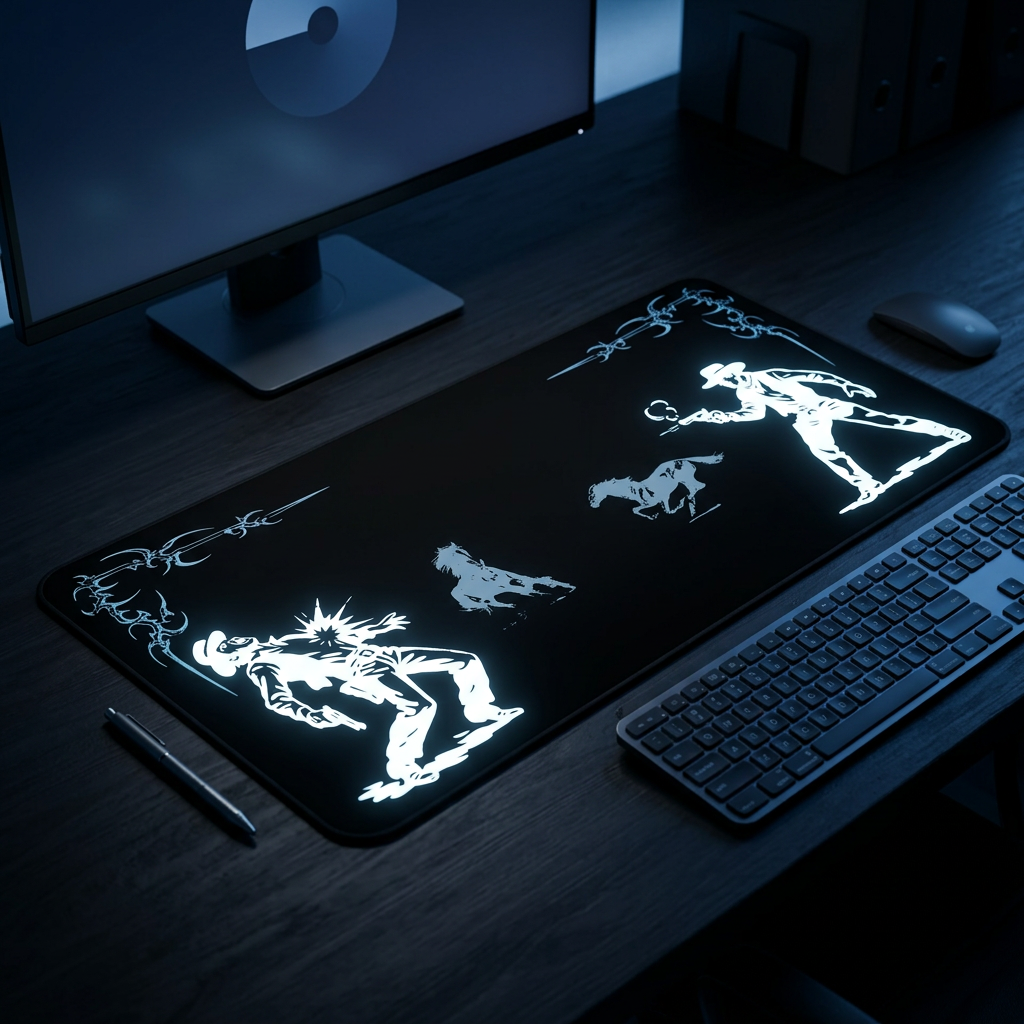 Western Showdown – Black Desk Mat – Cowboy Duel Mouse Pad