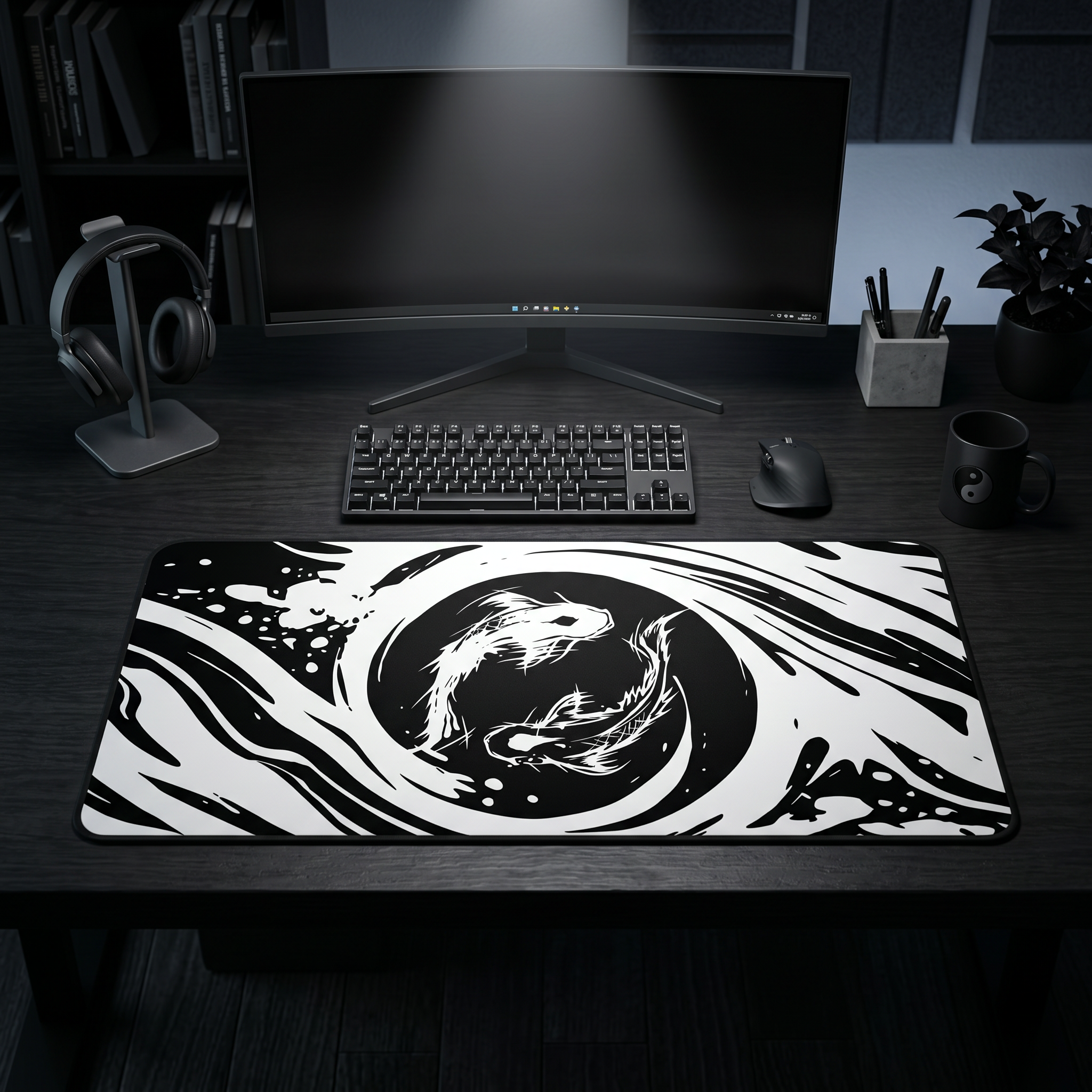 Koi Fish – Black Desk Mat – Japanese Koi Mouse Pad