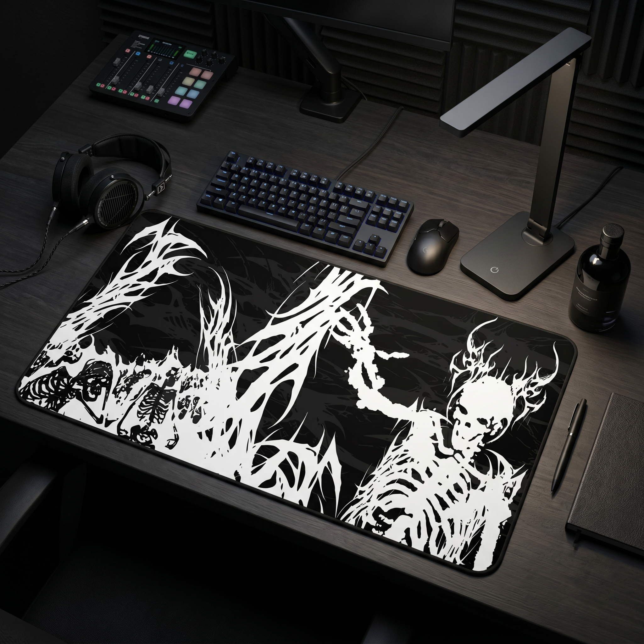 King of Torment – Black Desk Mat – Cyber Sigil Skeleton King Mouse Pad