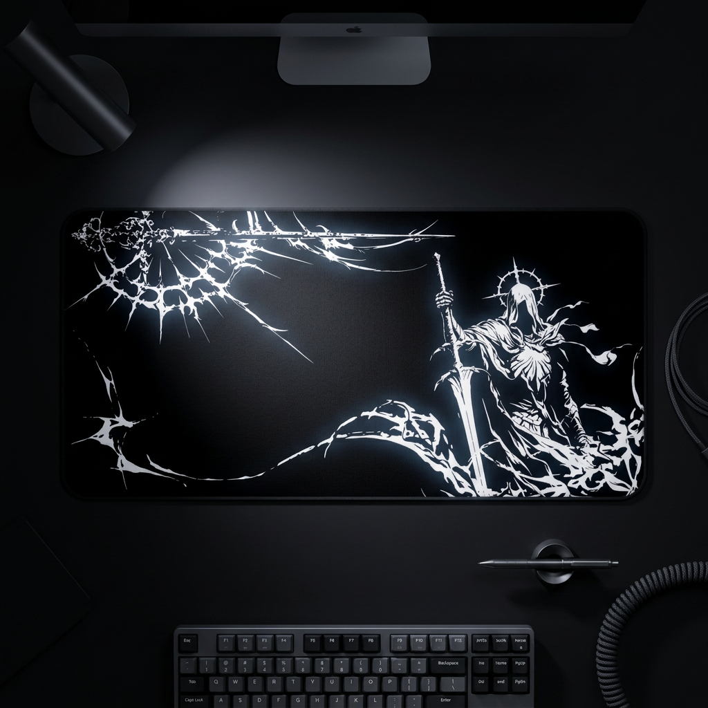 Grim Reaper Knight – Dark Desk Mat – Gothic Sword Mouse Pad