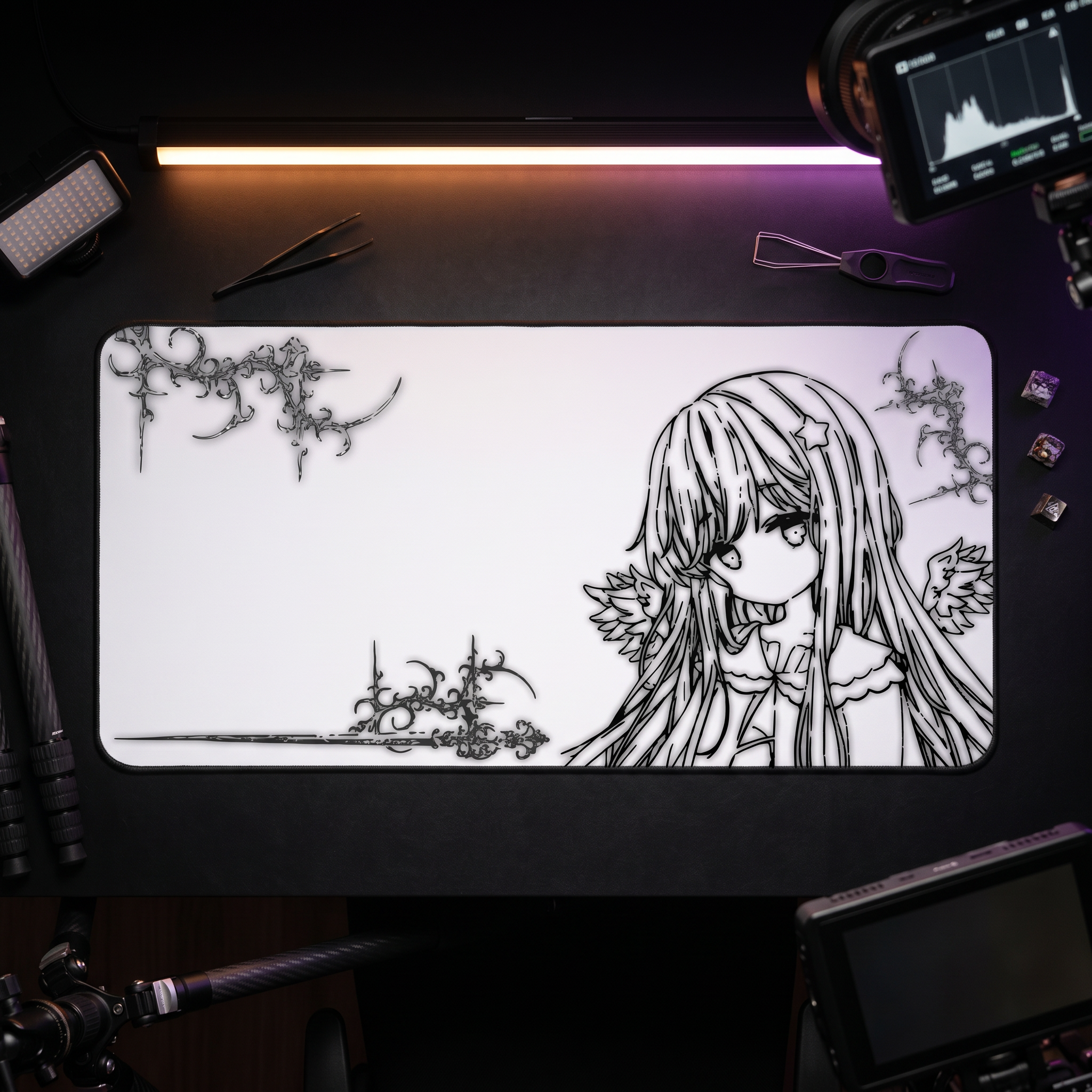 Glowing Angel – White Desk Mat – Celestial Mouse Pad