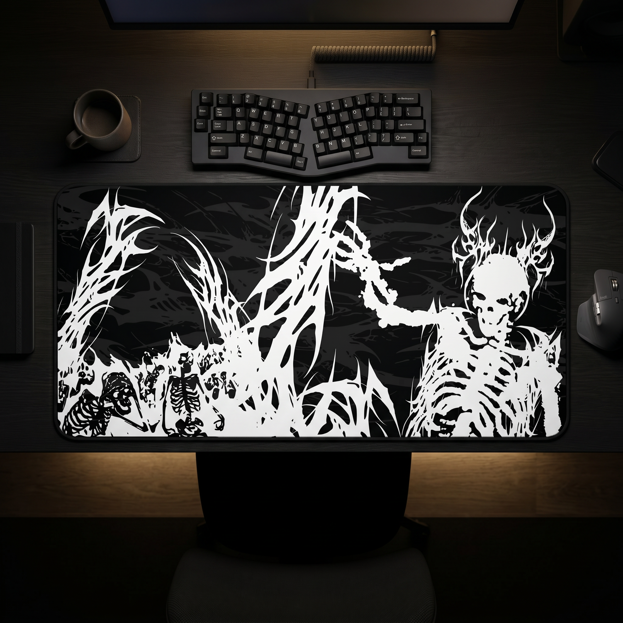 King of Torment – Black Desk Mat – Cyber Sigil Skeleton King Mouse Pad
