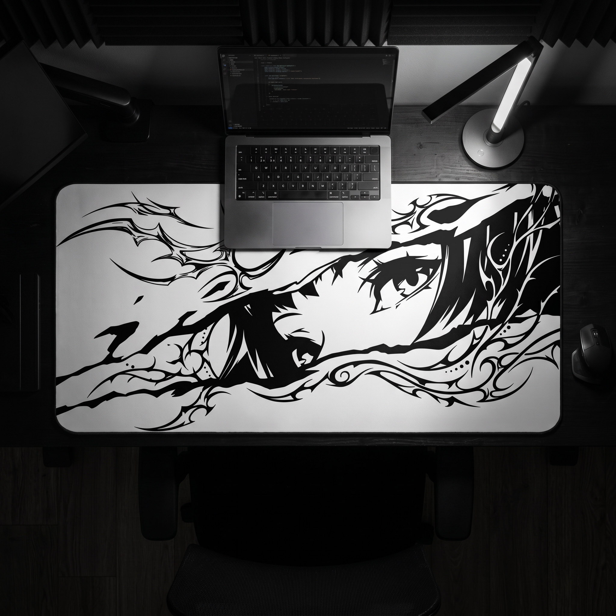 Monochrome Anime Eyes – White Desk Mat – Manga Eye Illustration Mouse Pad