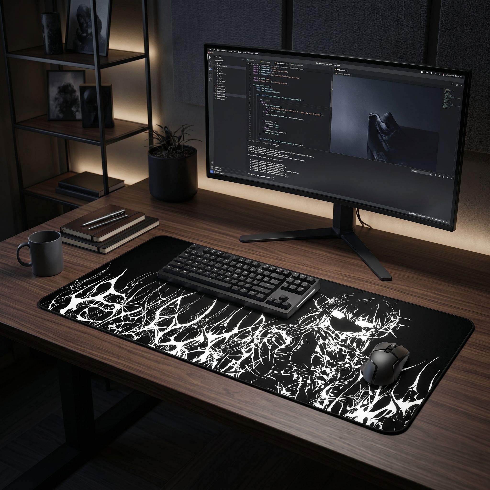 Engulfed – Black Desk Mat – Gothic Cyber Sigil Mouse Pad