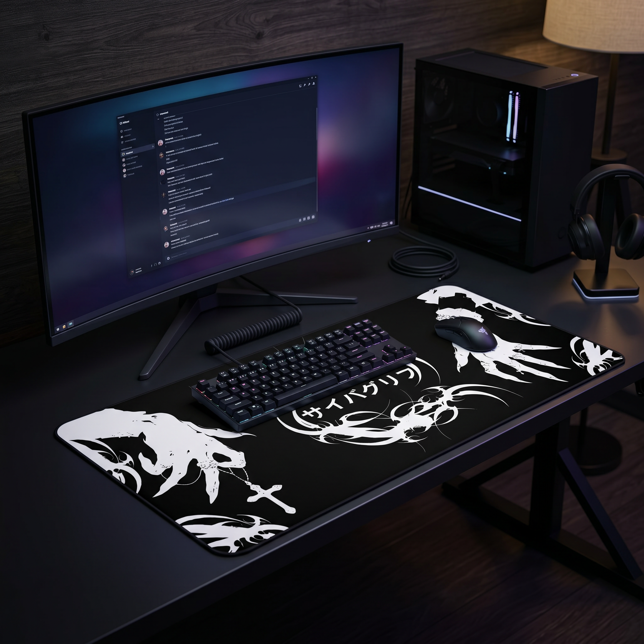 Japanese Hands – Black Desk Mat – Gothic Hand Illustration Mouse Pad