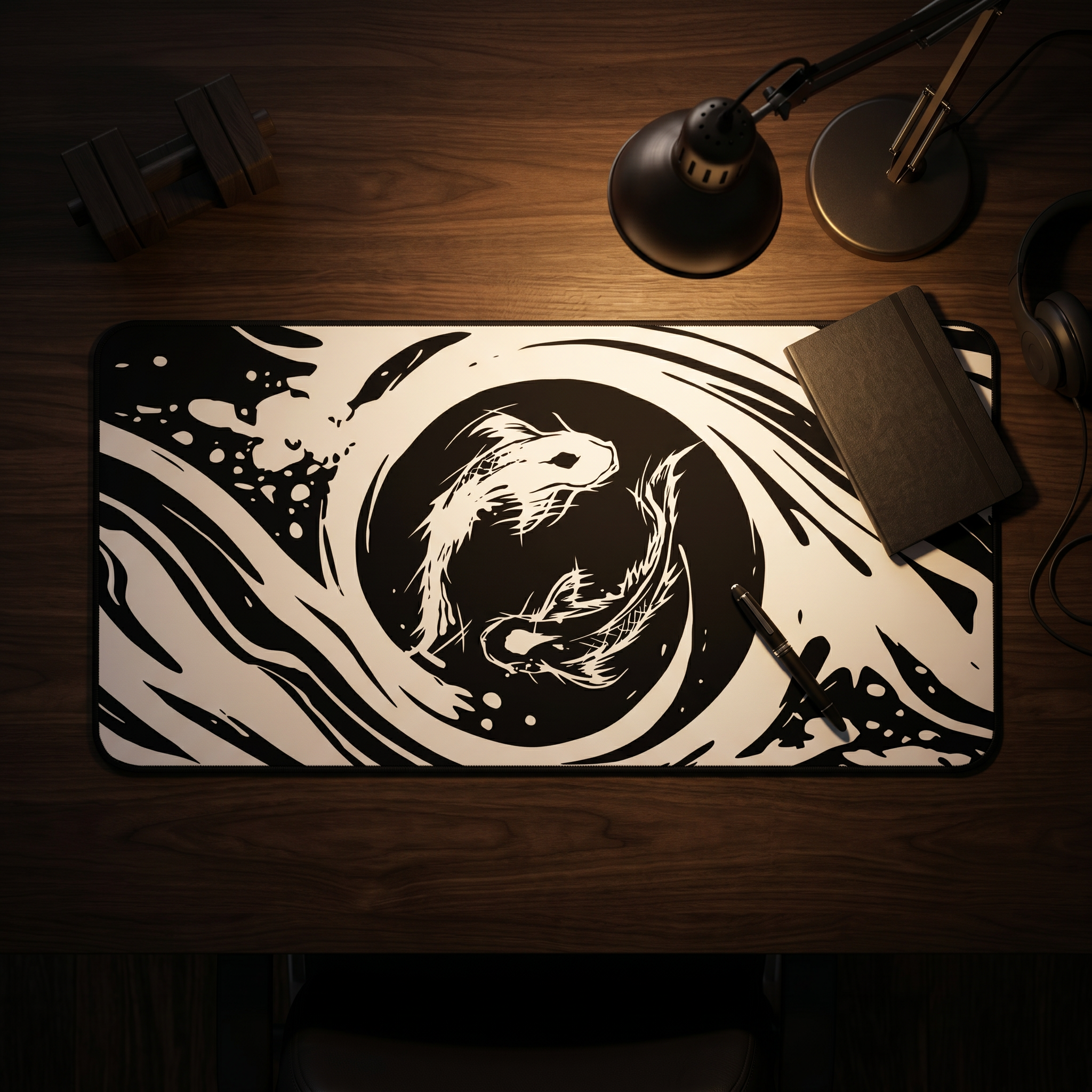 Koi Fish – Black Desk Mat – Japanese Koi Mouse Pad