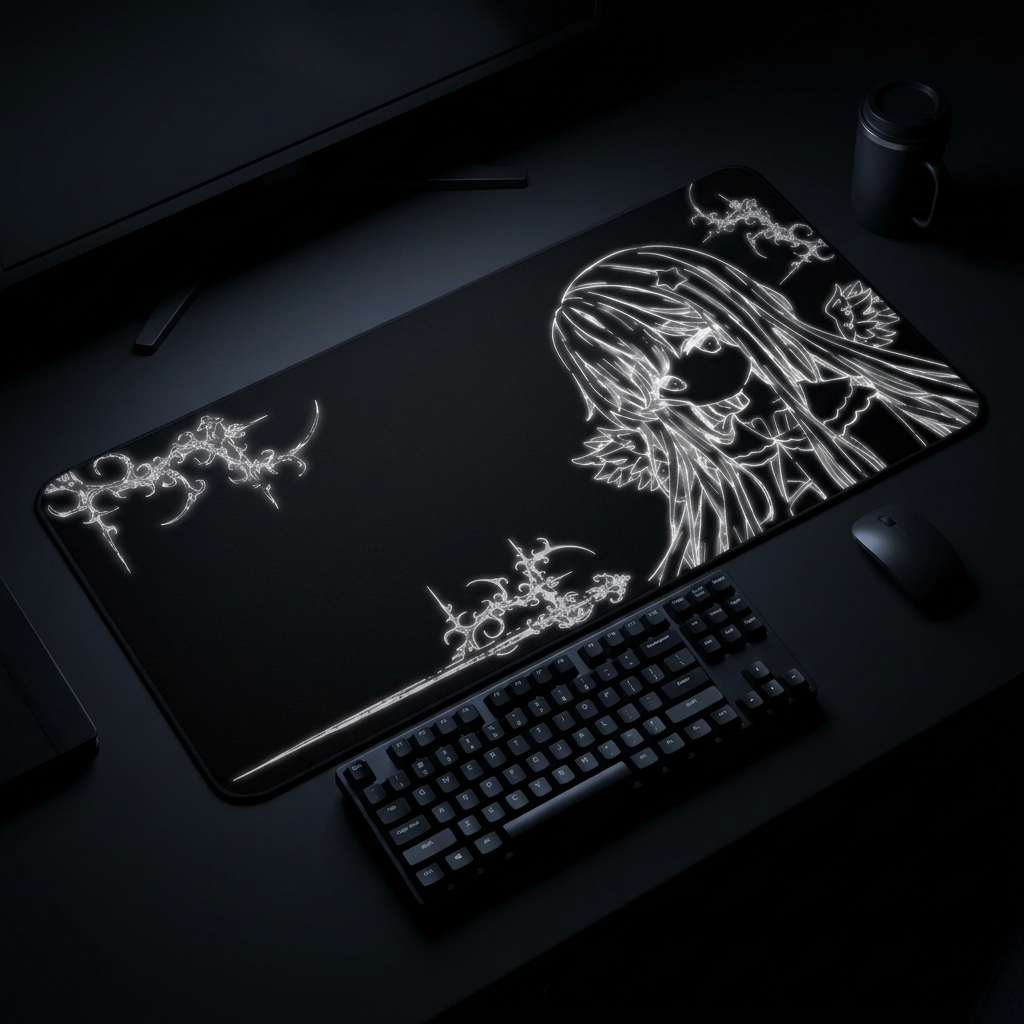 Glowing Angel – Black Desk Mat – Celestial Mouse Pad