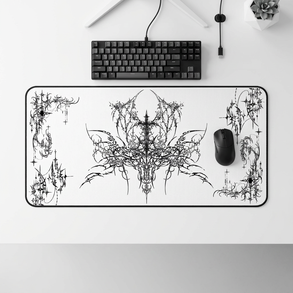 Ornate Flourish – White Desk Mat – Ornamental Mouse Pad