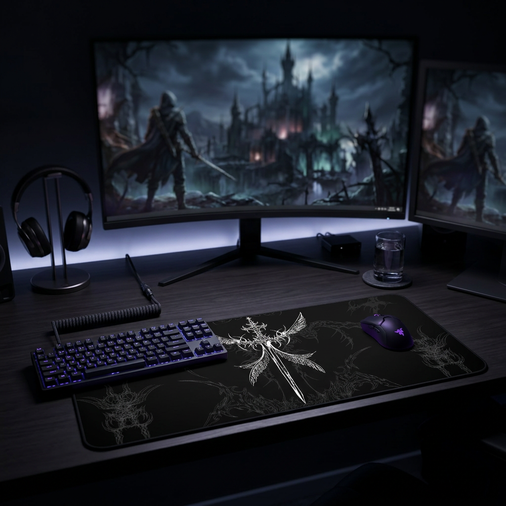Angel Sword – Black Desk Mat – Gothic Mouse Pad