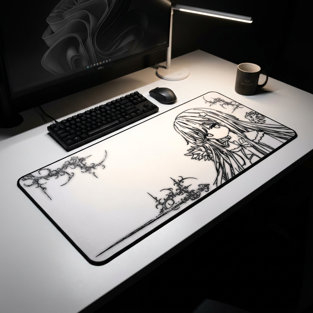 Glowing Angel – White Desk Mat – Celestial Mouse Pad