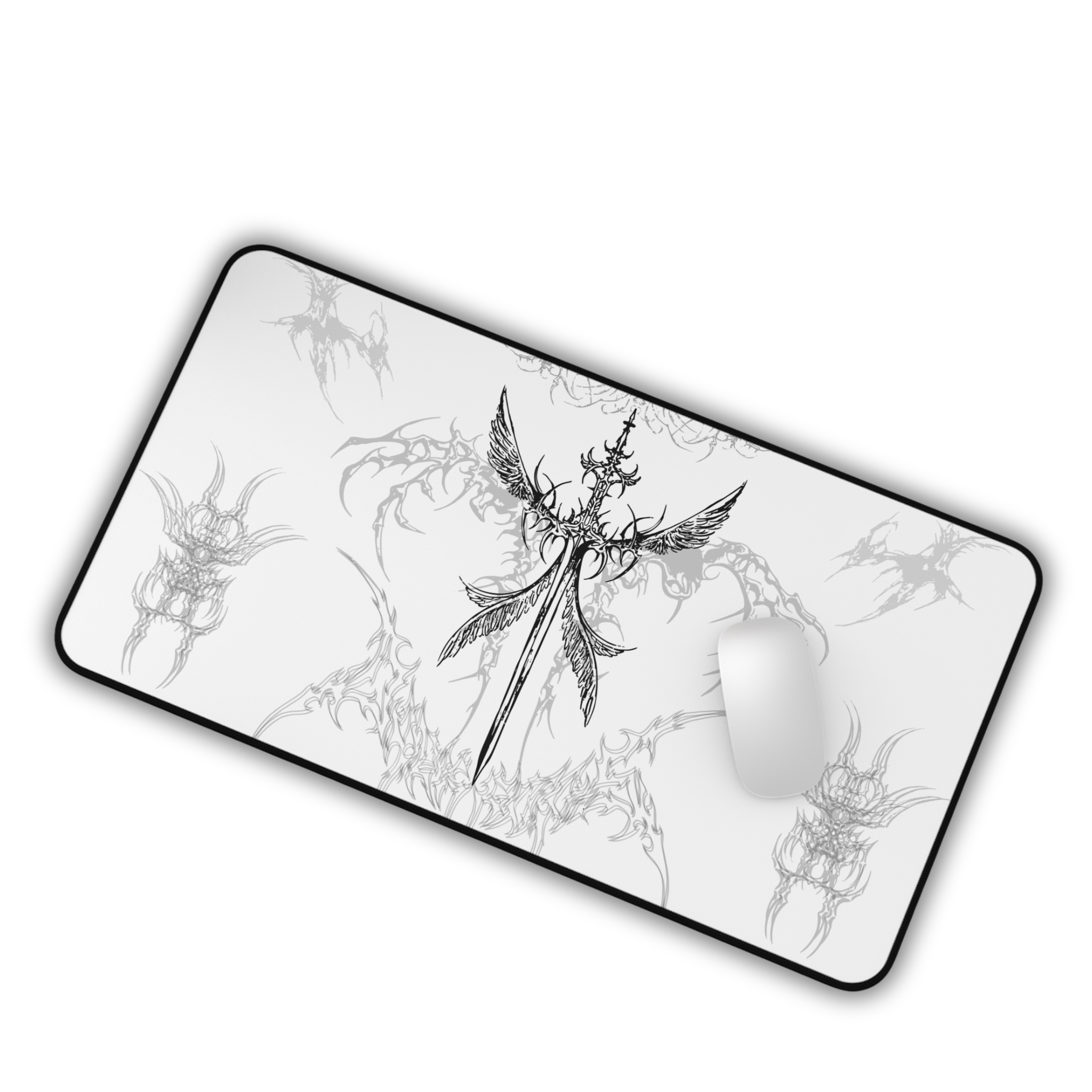 Angel Sword – White Desk Mat – Gothic Mouse Pad