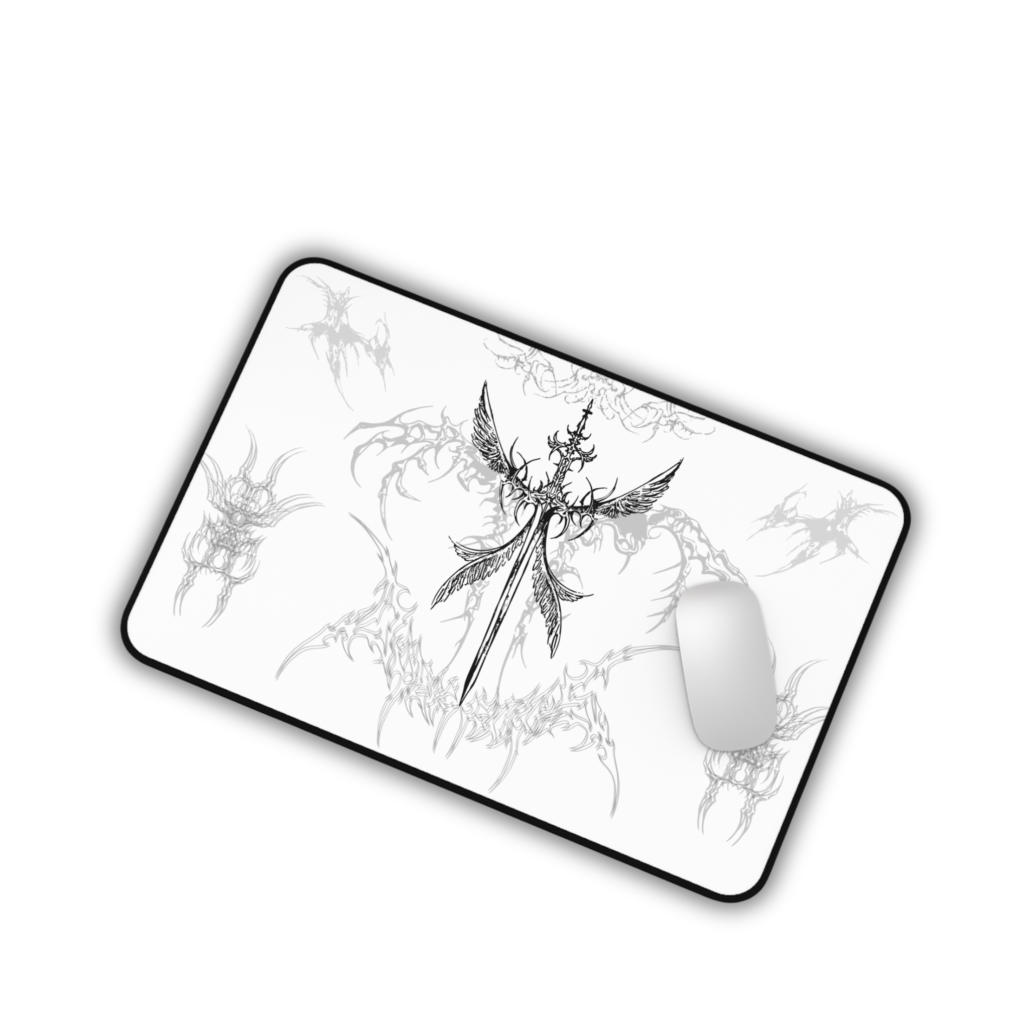 Angel Sword – White Desk Mat – Gothic Mouse Pad