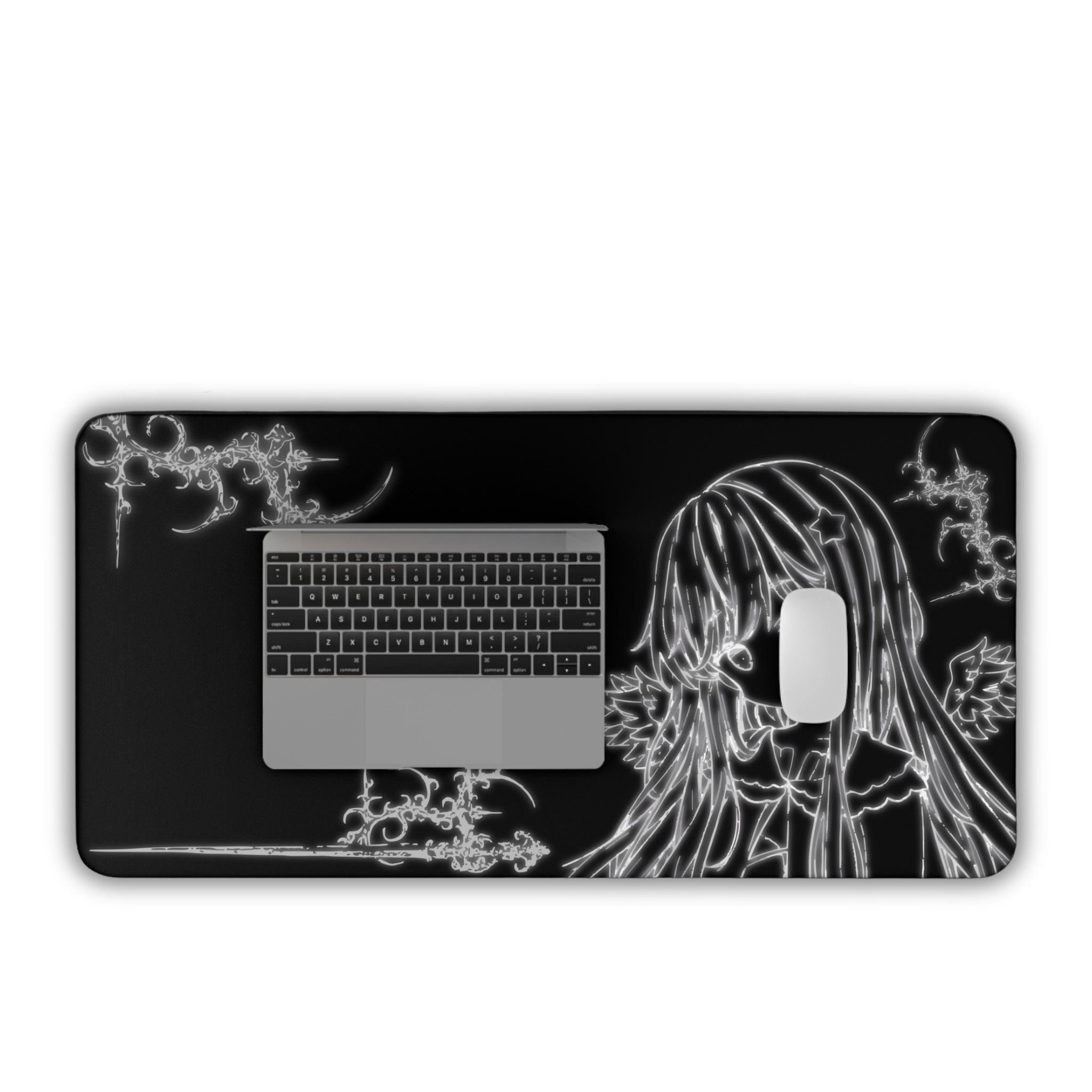 Glowing Angel – Black Desk Mat – Celestial Mouse Pad
