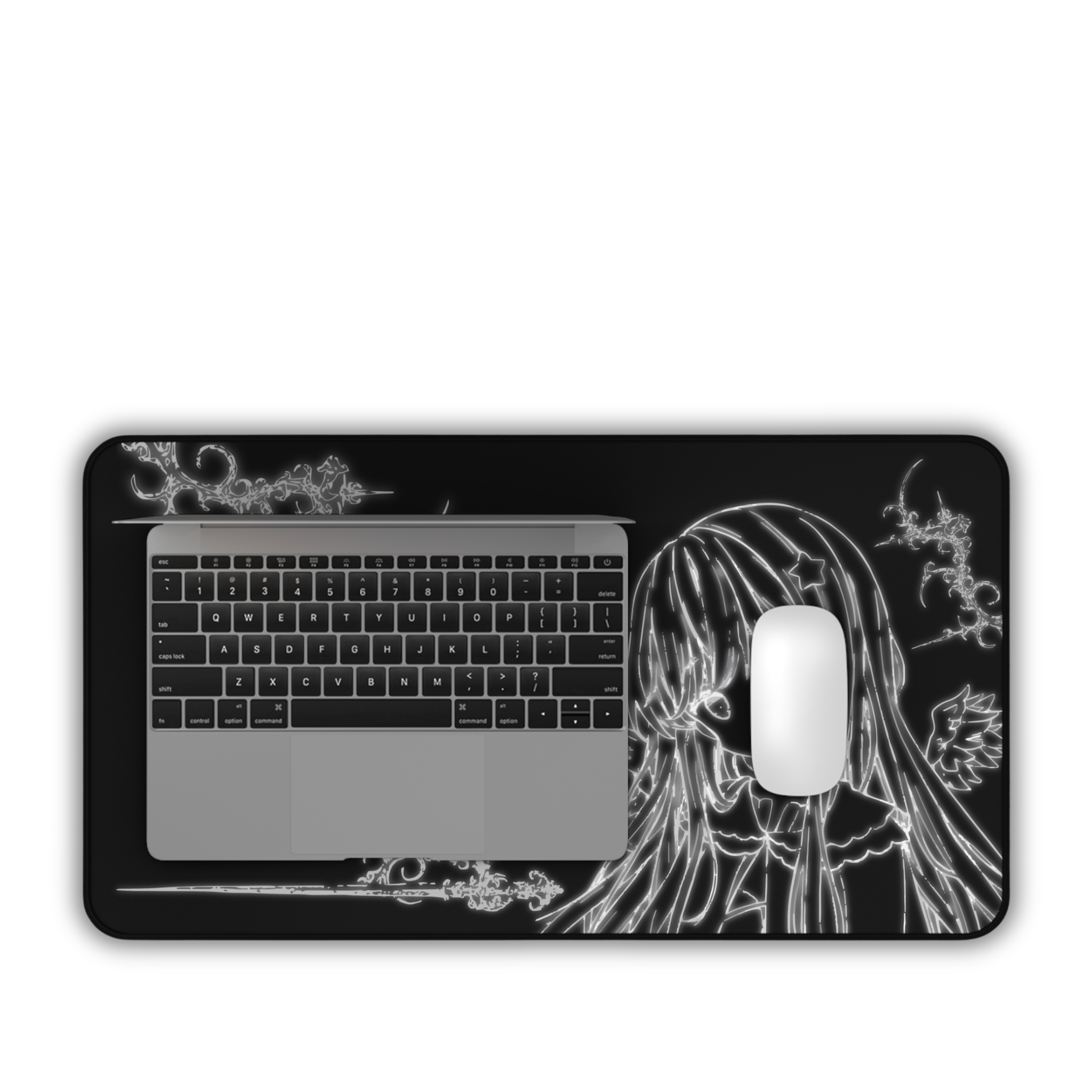Glowing Angel – Black Desk Mat – Celestial Mouse Pad