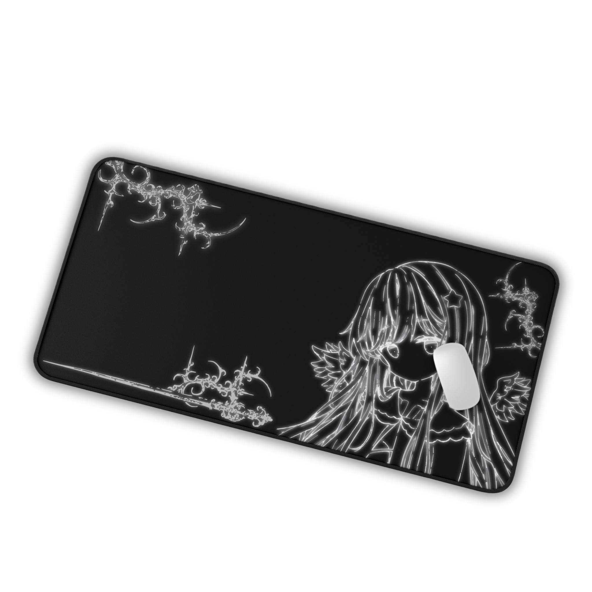 Glowing Angel – Black Desk Mat – Celestial Mouse Pad