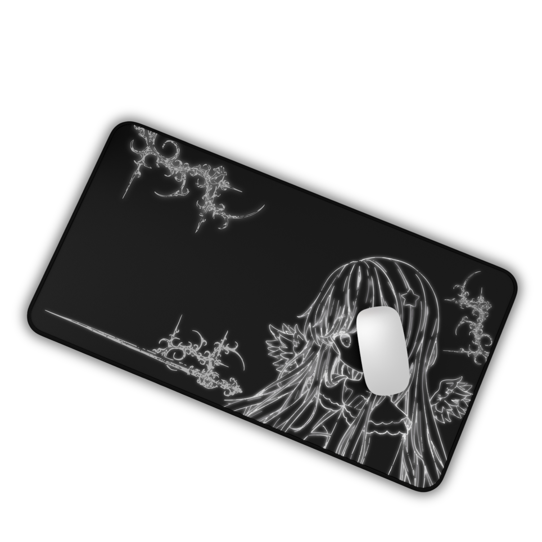 Glowing Angel – Black Desk Mat – Celestial Mouse Pad