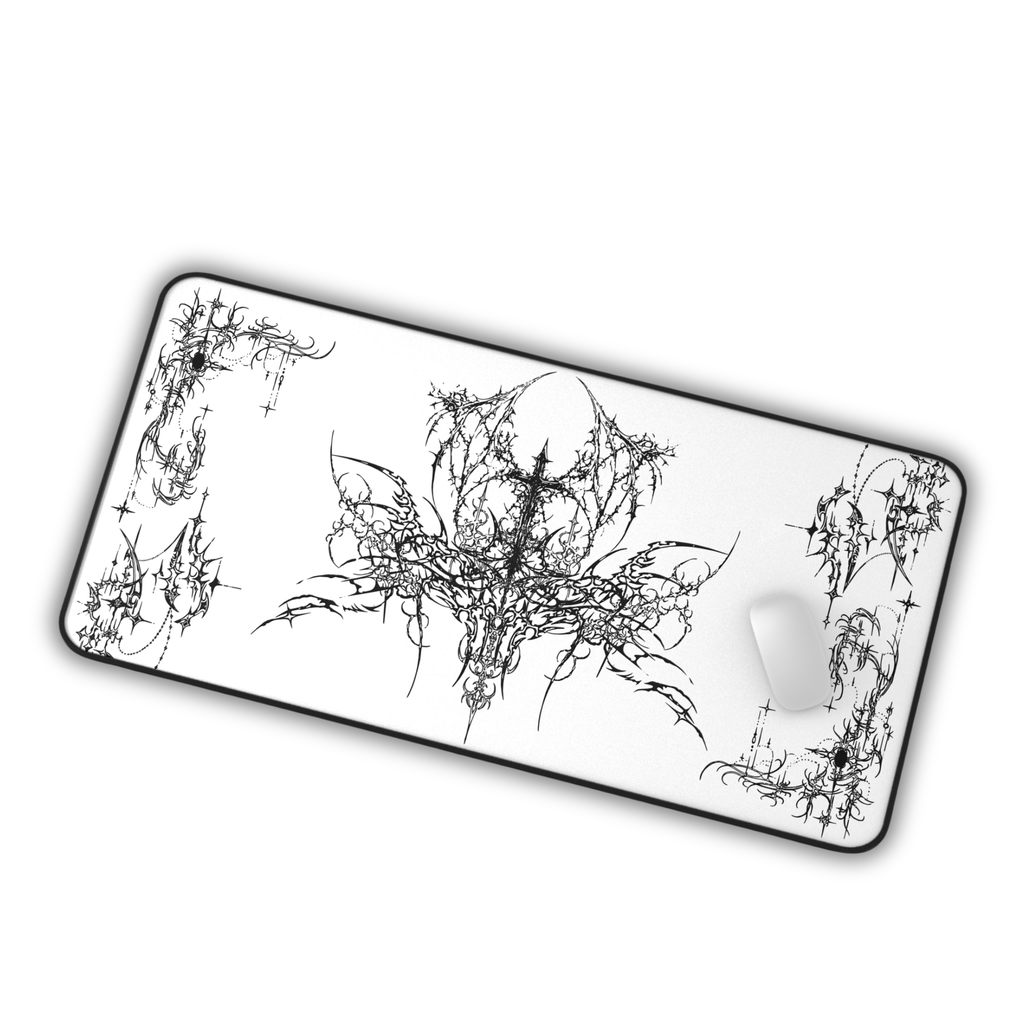 Ornate Flourish – White Desk Mat – Ornamental Mouse Pad