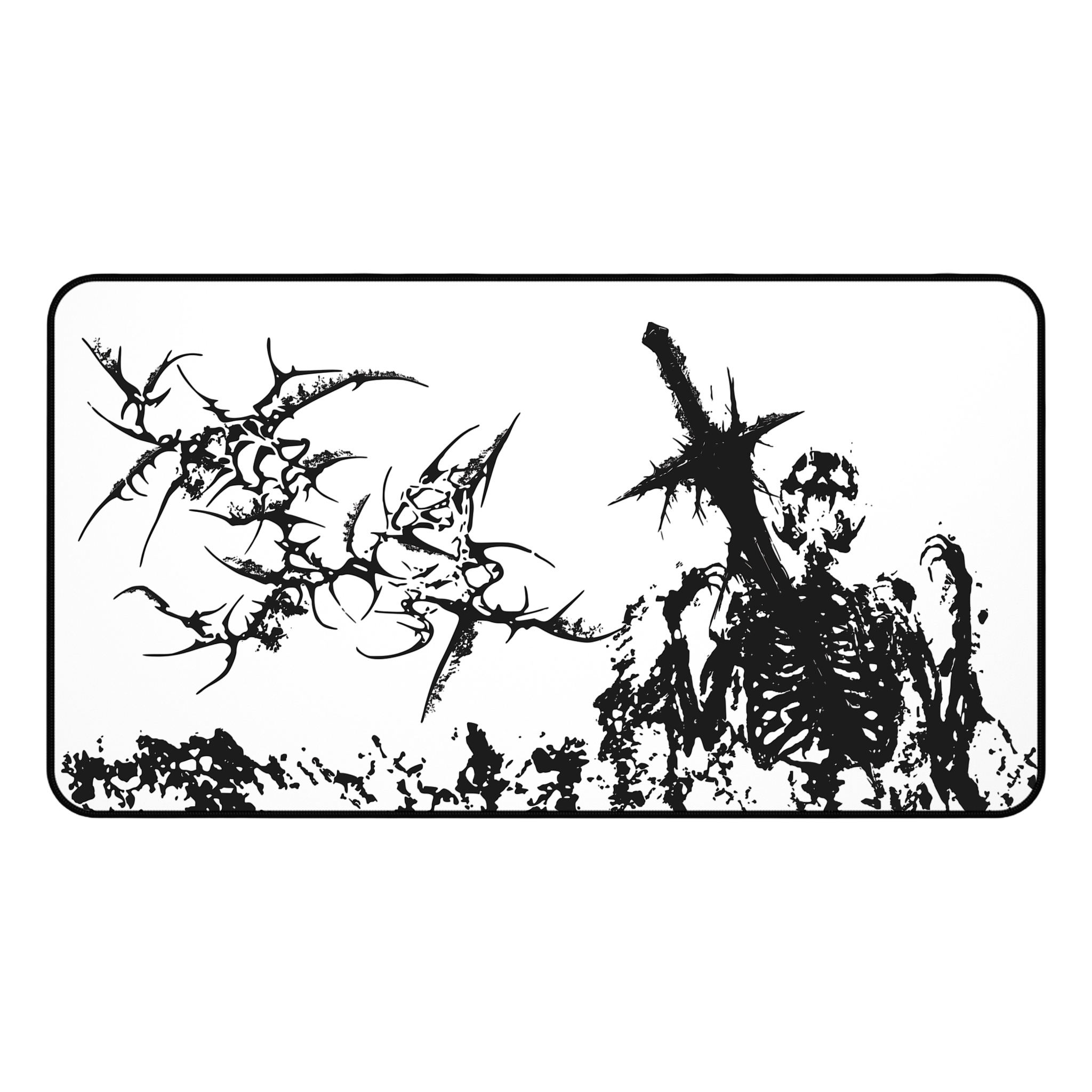 Agony of Fire – White Desk Mat – Gothic Skeleton Cybersigil Mouse Pad