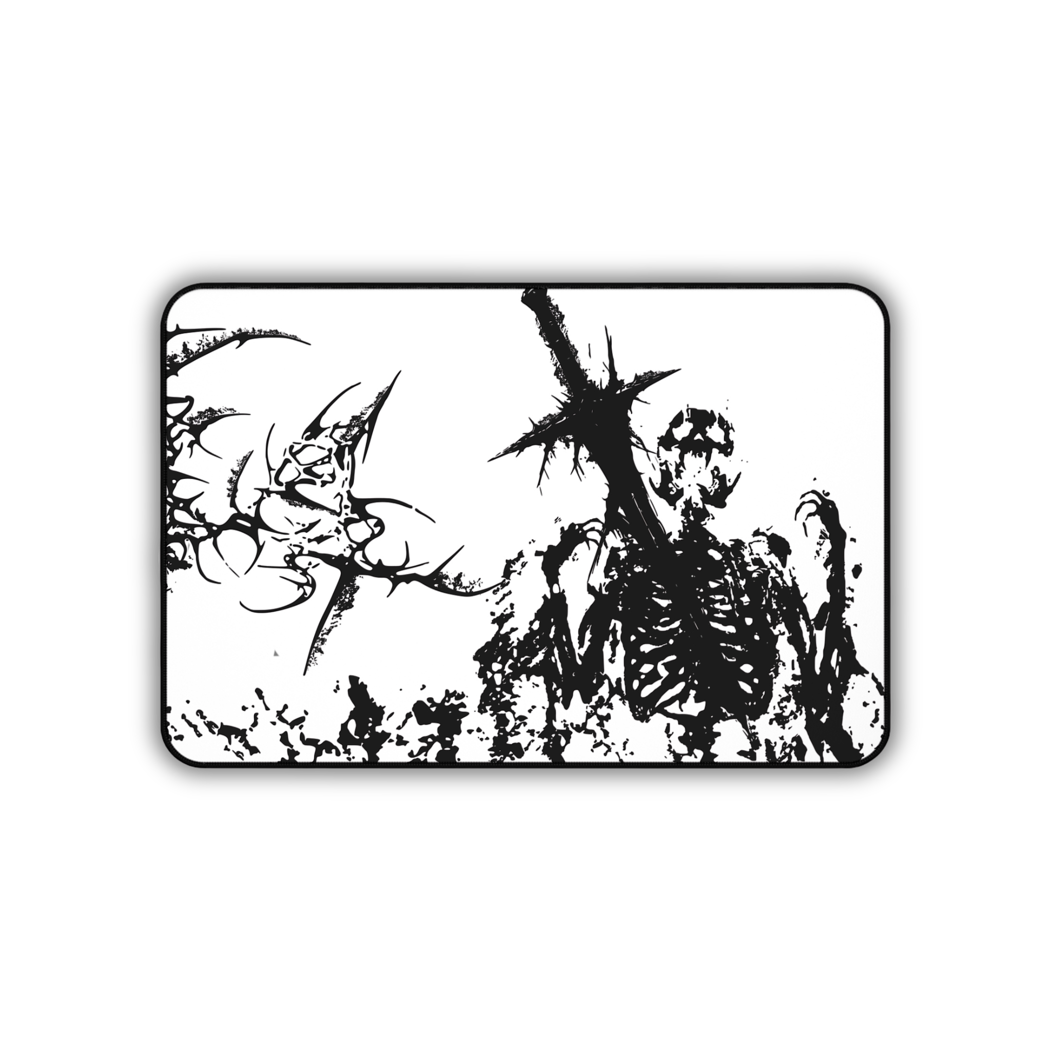 Agony of Fire – White Desk Mat – Gothic Skeleton Cybersigil Mouse Pad
