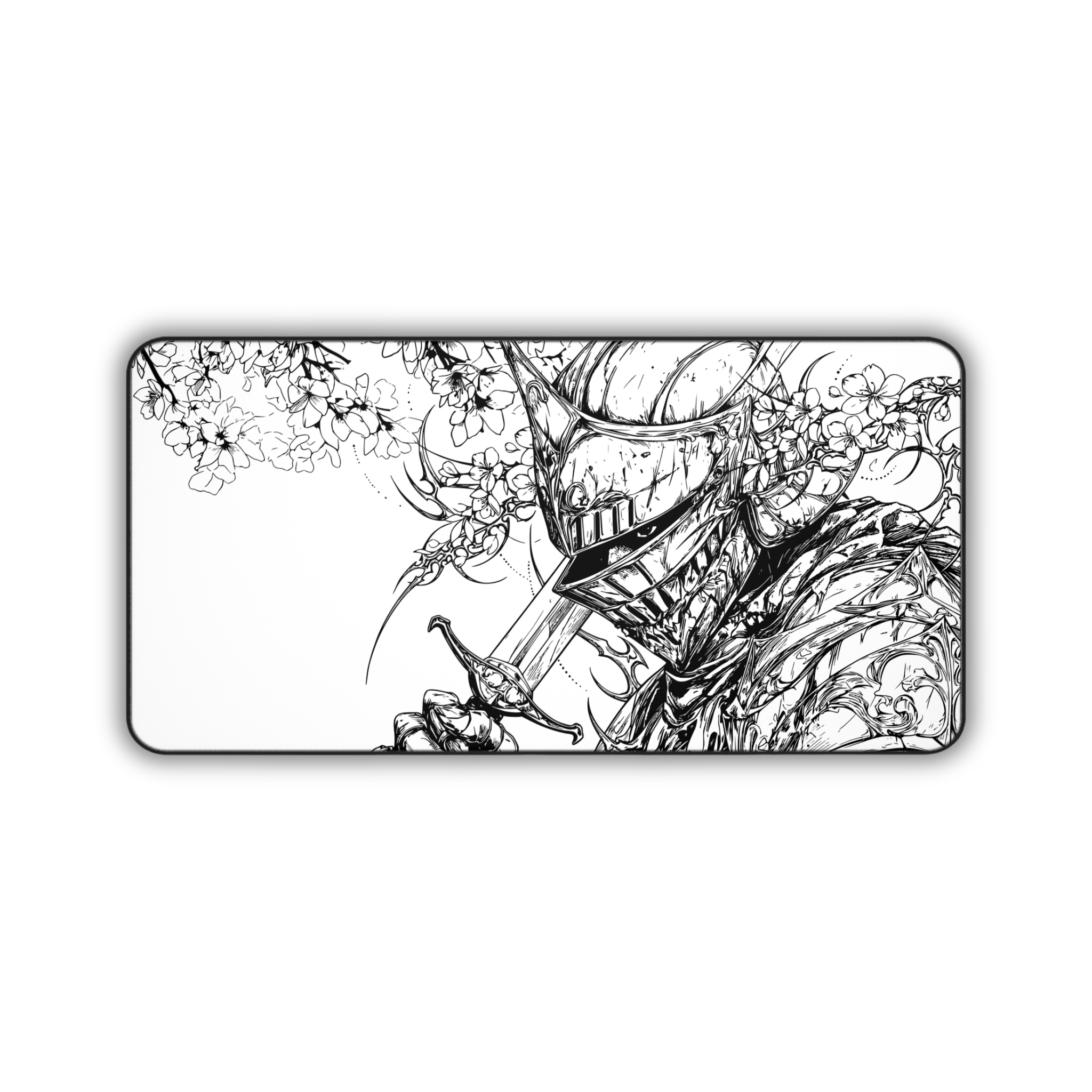 Sakura Knight – White Desk Mat – Medieval Sword Mouse Pad