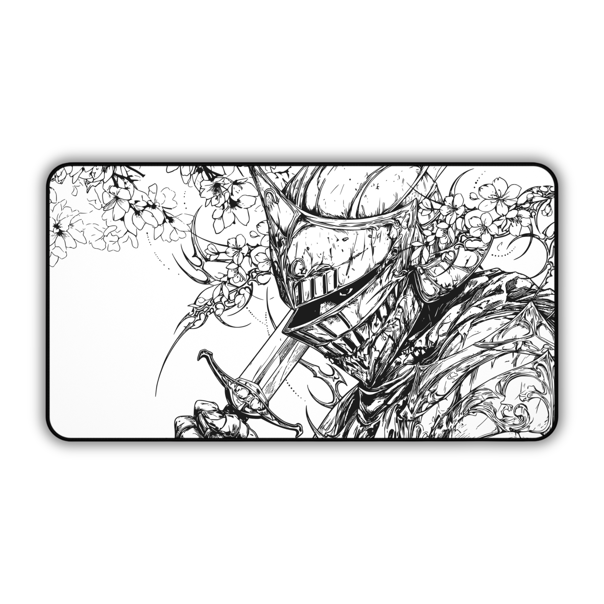 Sakura Knight – White Desk Mat – Medieval Sword Mouse Pad