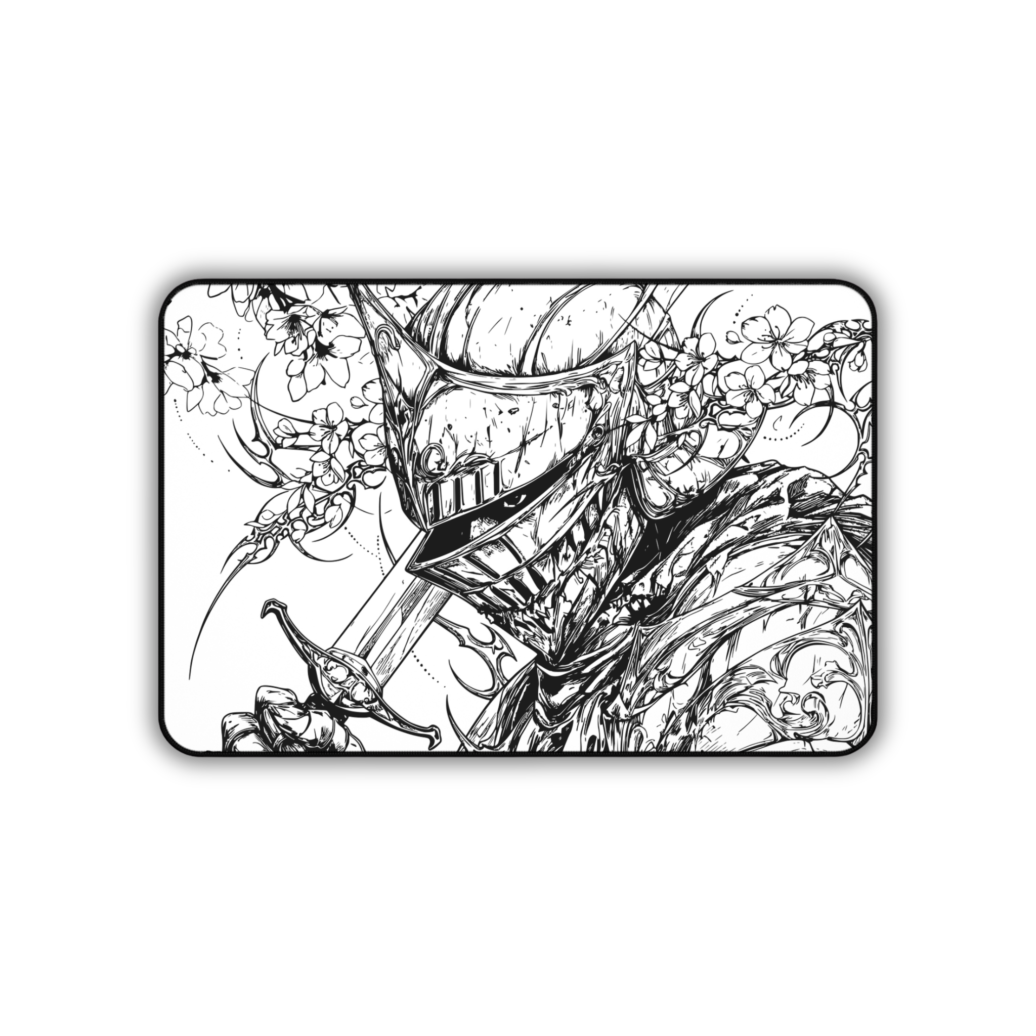 Sakura Knight – White Desk Mat – Medieval Sword Mouse Pad