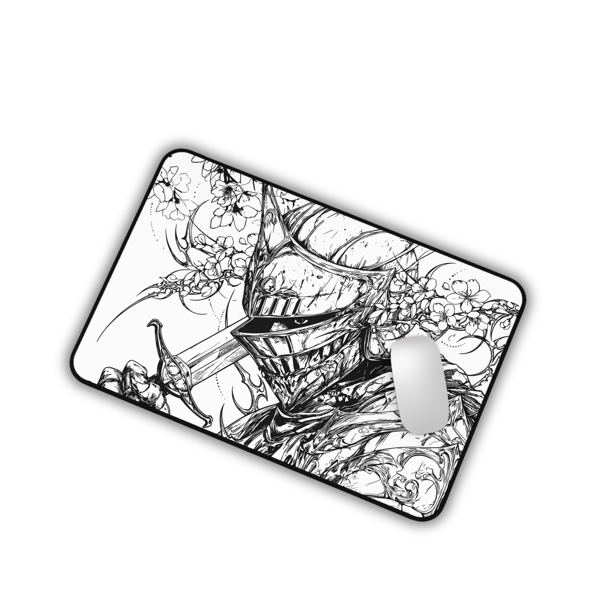 Sakura Knight – White Desk Mat – Medieval Sword Mouse Pad