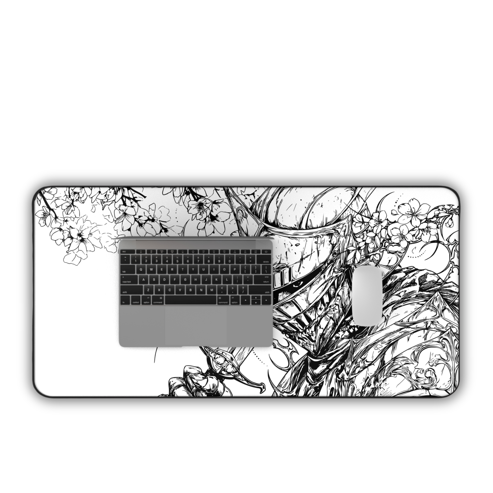 Sakura Knight – White Desk Mat – Medieval Sword Mouse Pad