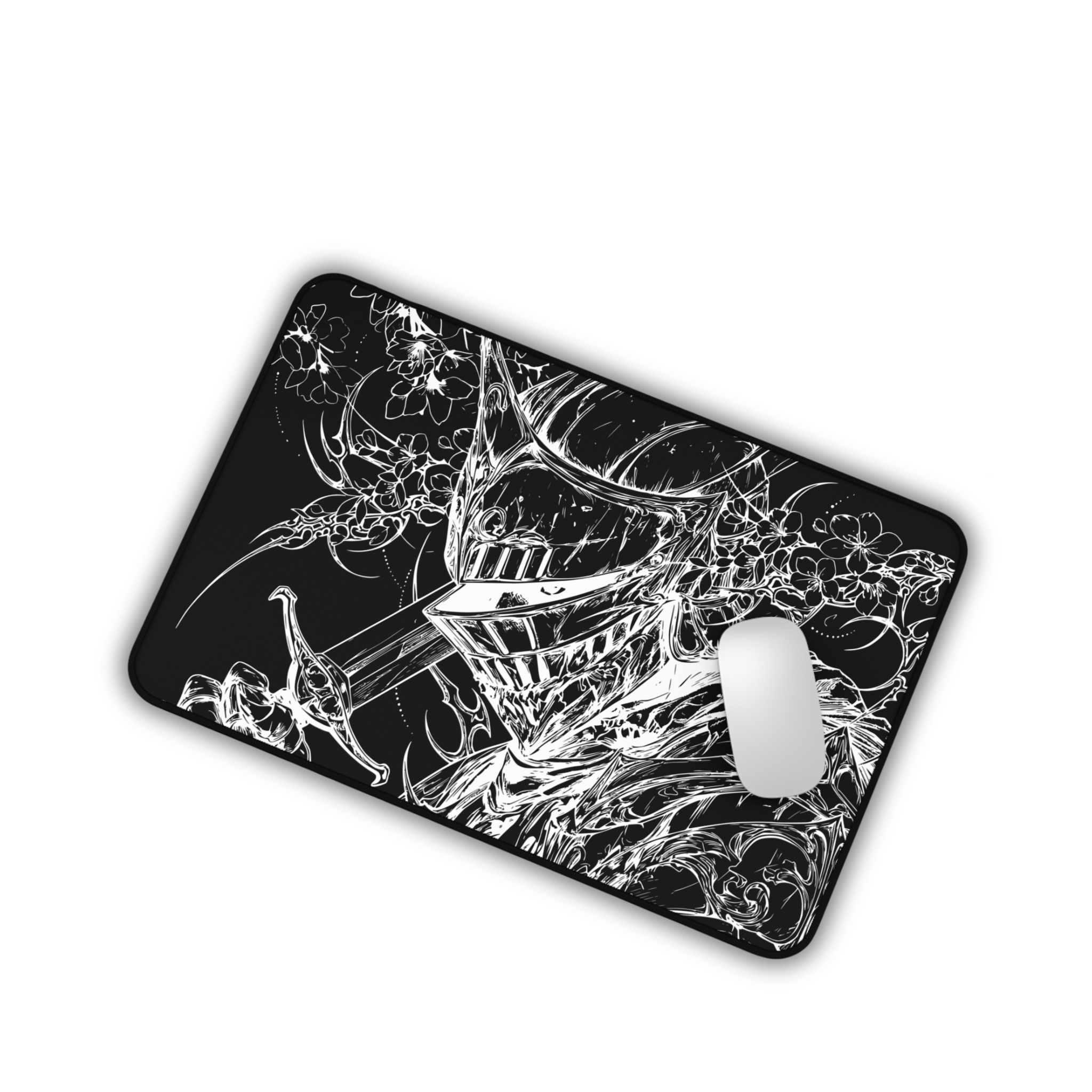 Sakura Knight – Black Desk Mat – Fantasy Gothic Armour Mouse Pad