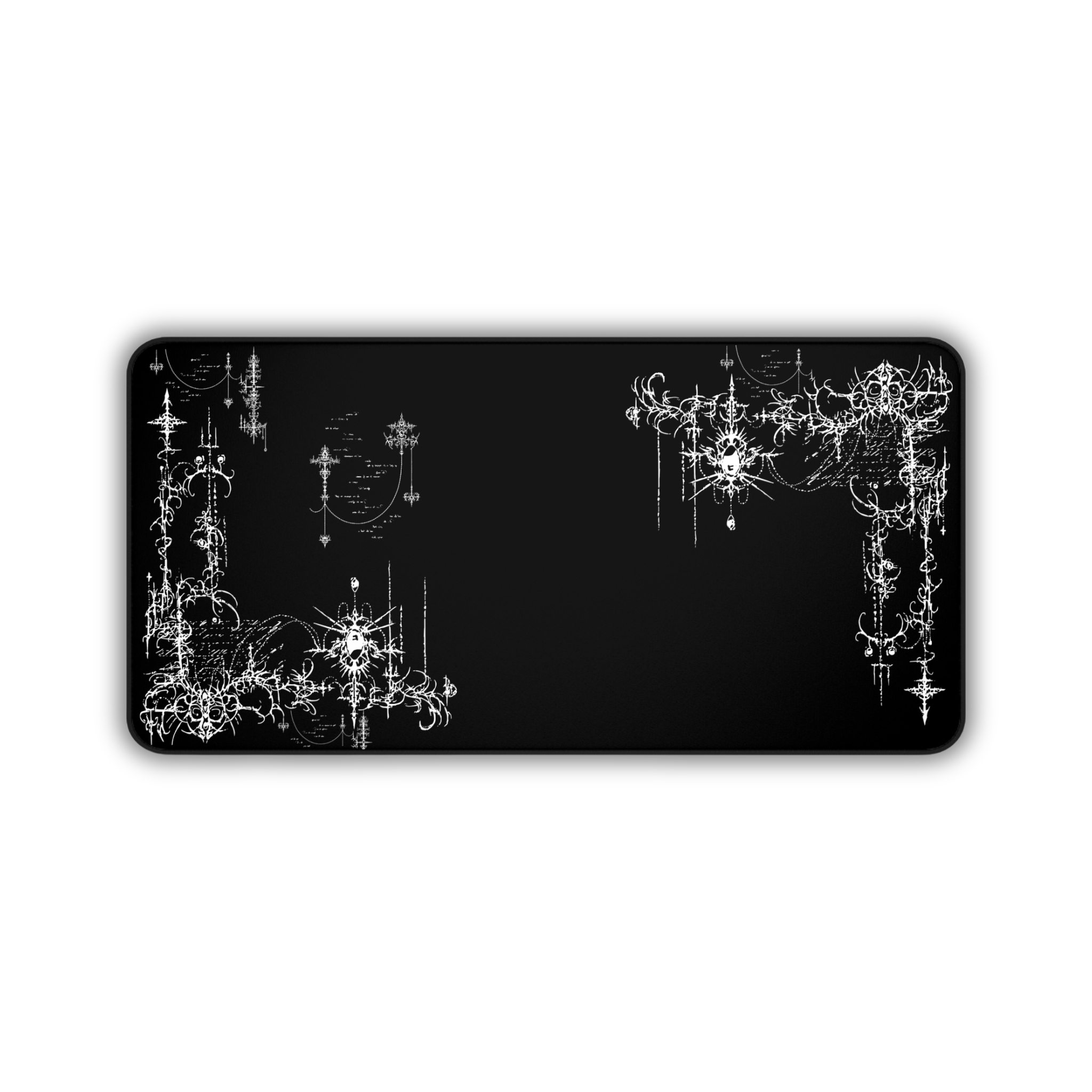 Gothic Chandelier Flourish – Black Desk Mat – Ornate Filigree Mouse Pad