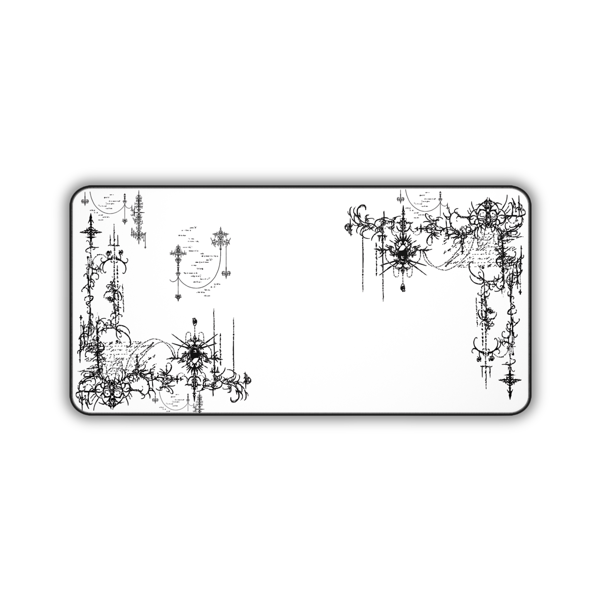 Ornate Grunge Corner – White Desk Mat – Gothic Flourish Mouse Pad