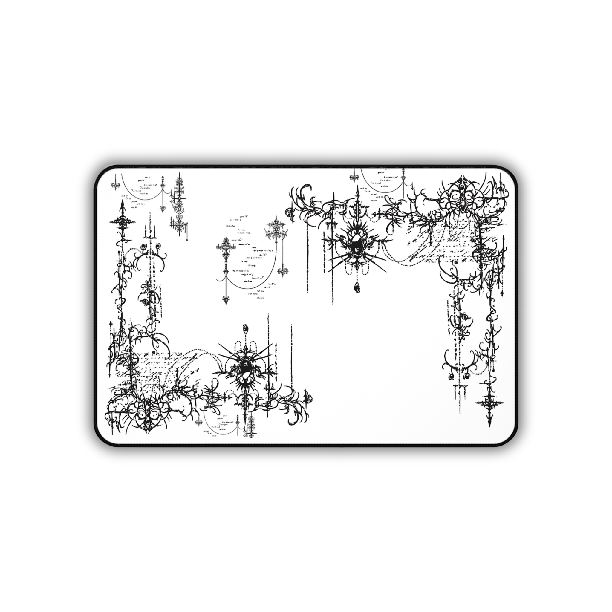 Ornate Grunge Corner – White Desk Mat – Gothic Flourish Mouse Pad
