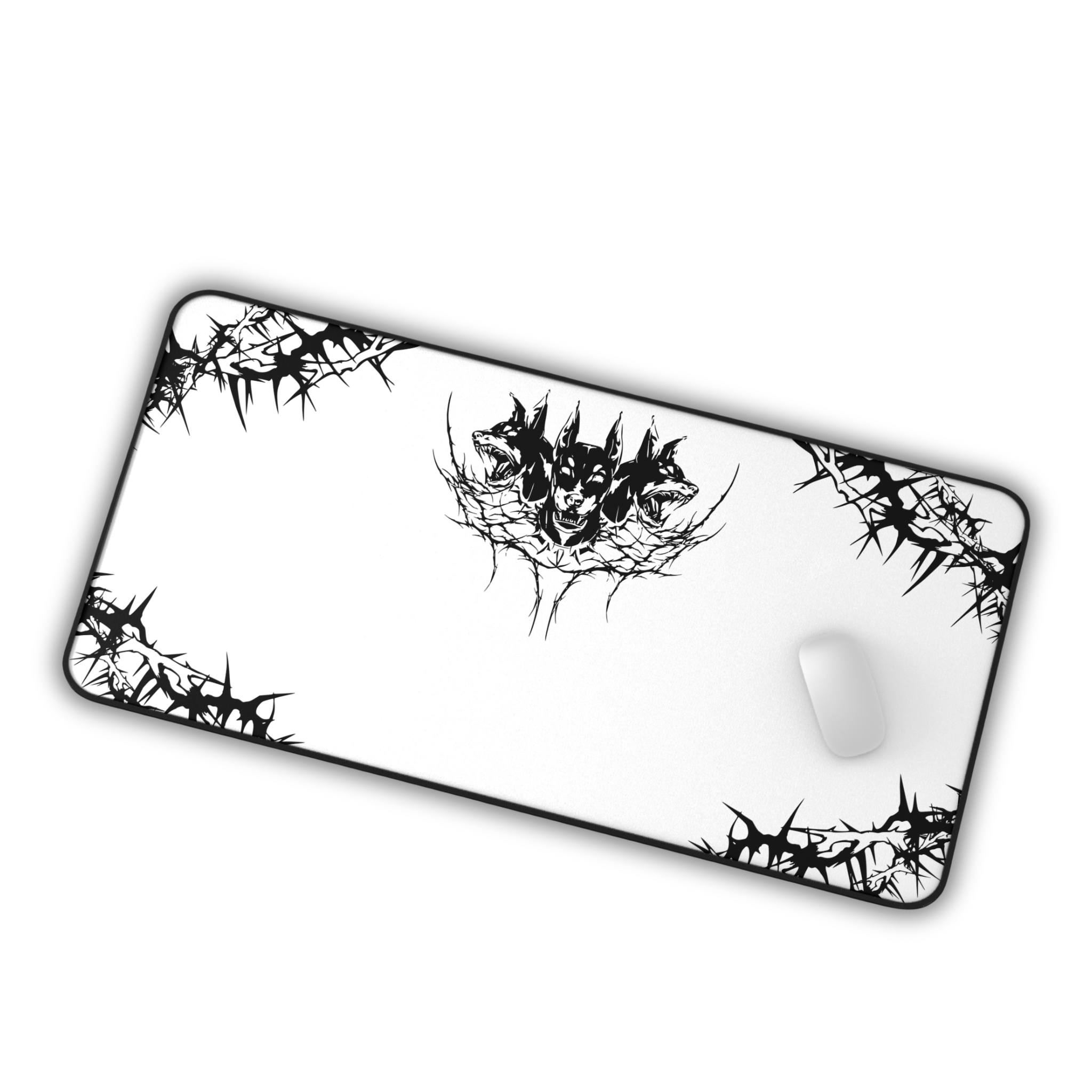 Hell Hounds – White Desk Mat – Cyber Sigil Hellhound Mouse Pad