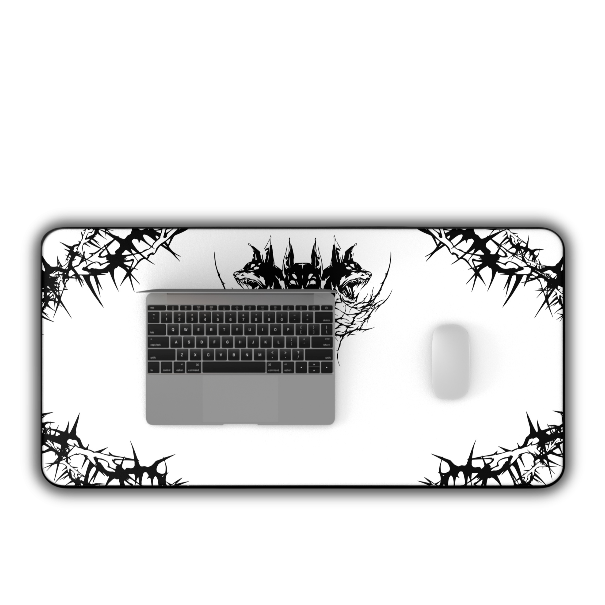 Hell Hounds – White Desk Mat – Cyber Sigil Hellhound Mouse Pad