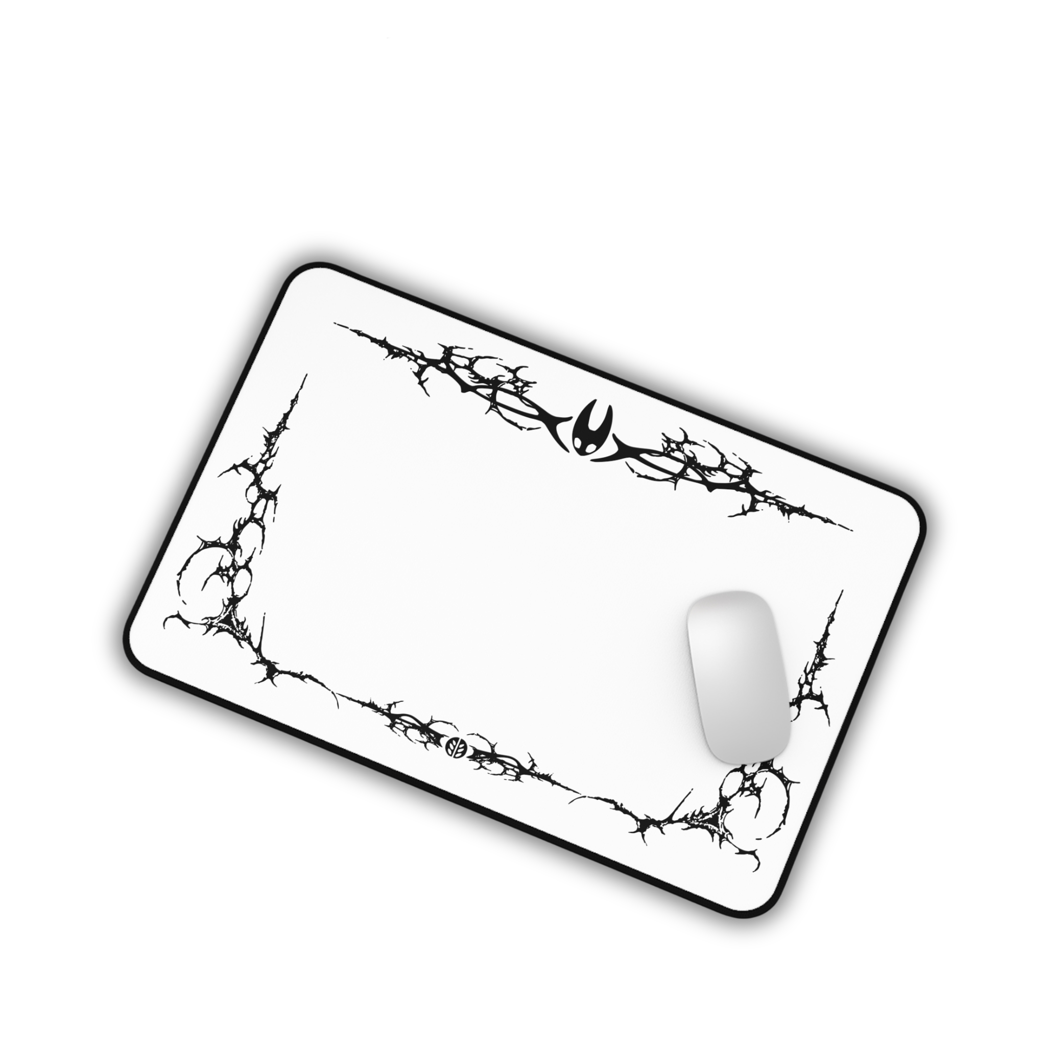 Cyber Sigil Border – White Desk Mat – Gothic Tribal Mouse Pad