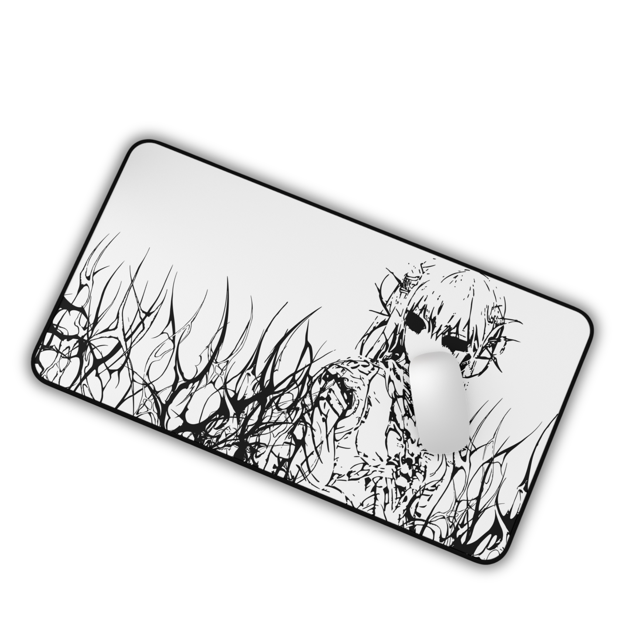 Engulfed – White Desk Mat – Gothic Cyber Sigil Mouse Pad