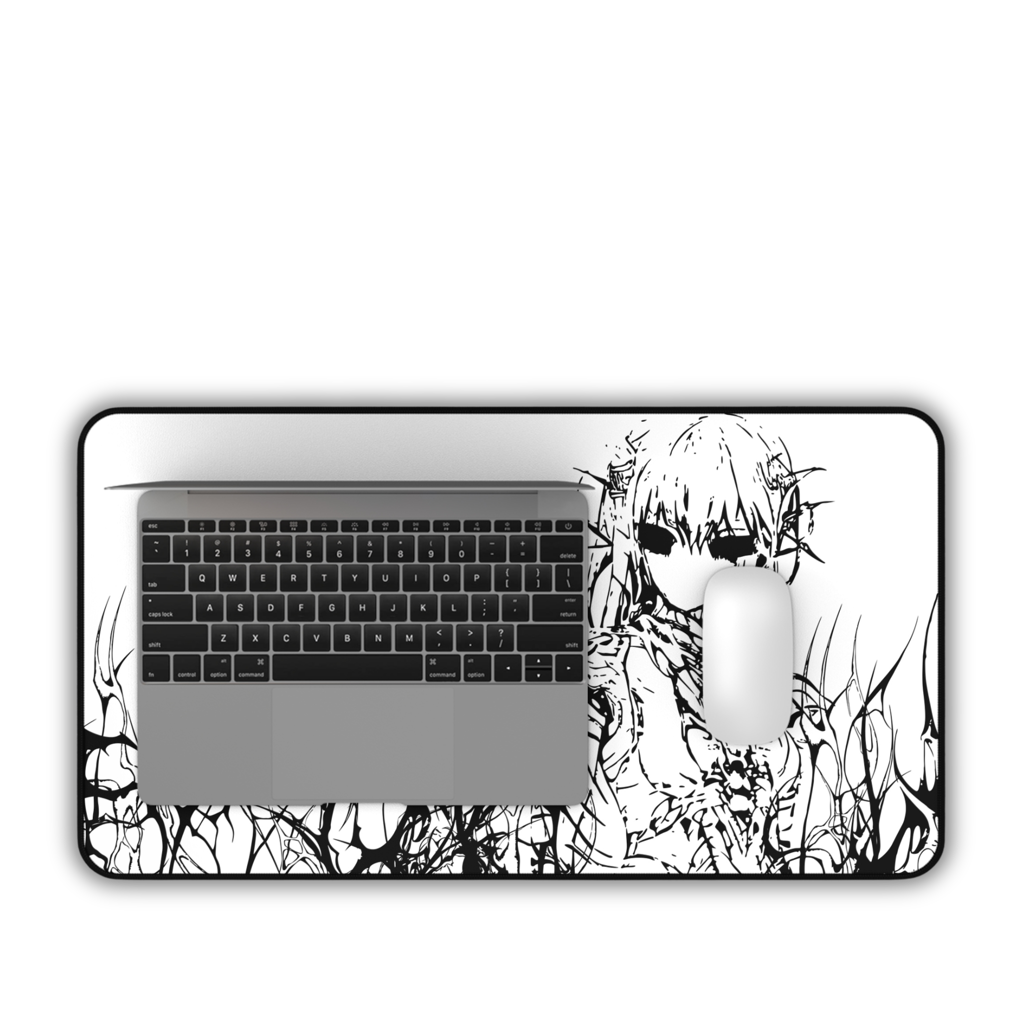 Engulfed – White Desk Mat – Gothic Cyber Sigil Mouse Pad
