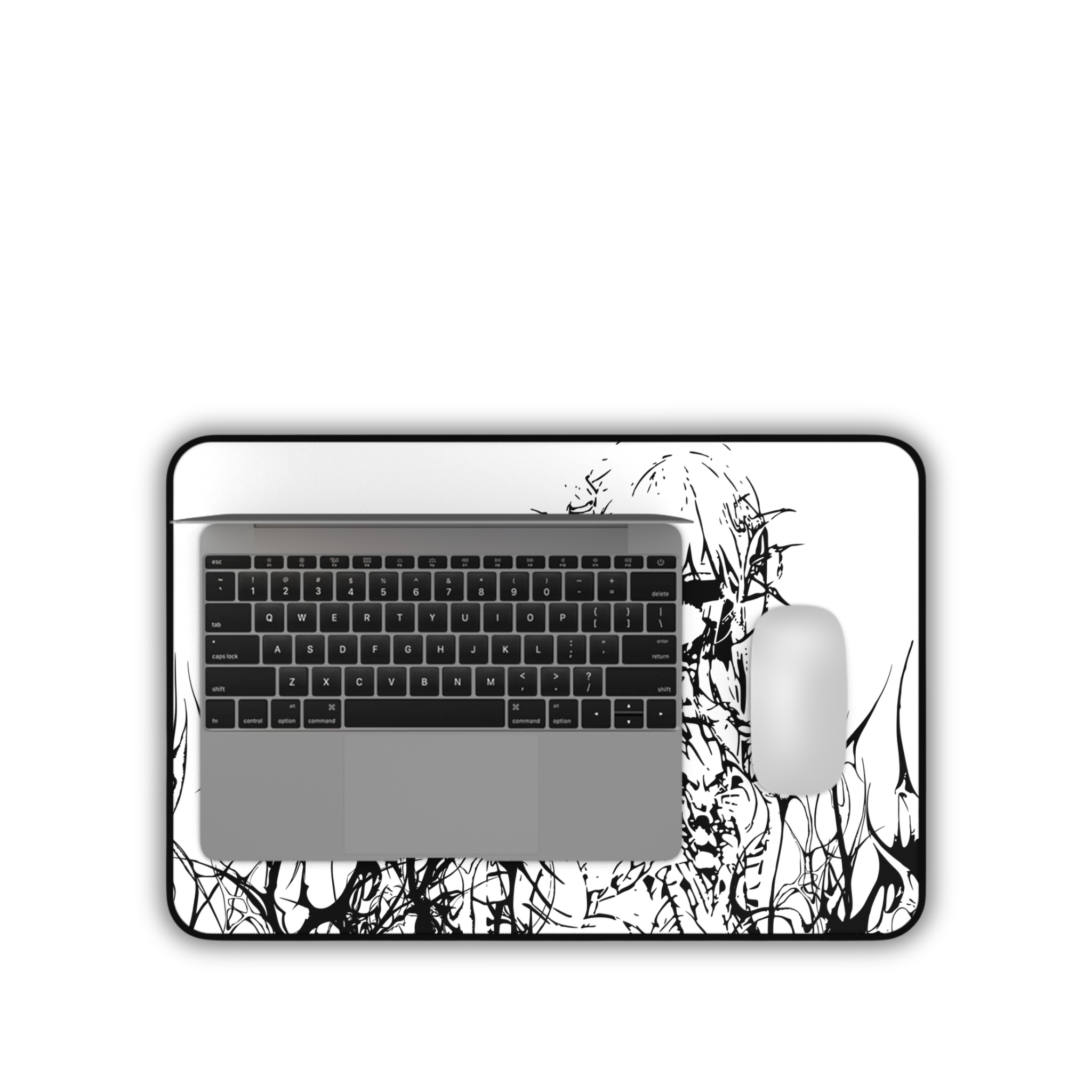 Engulfed – White Desk Mat – Gothic Cyber Sigil Mouse Pad