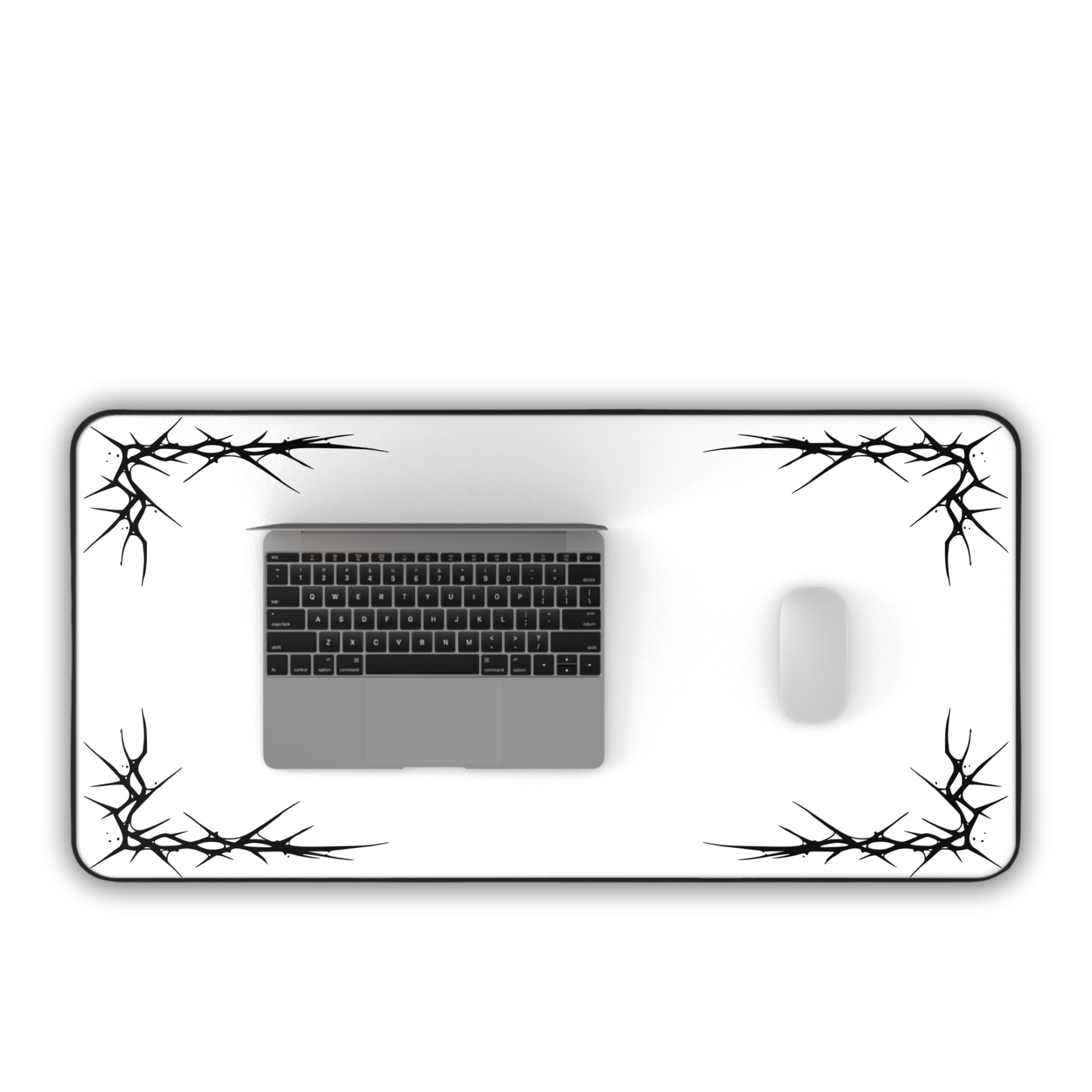 Thorns – White Desk Mat – Minimal Gothic Thorn Mouse Pad