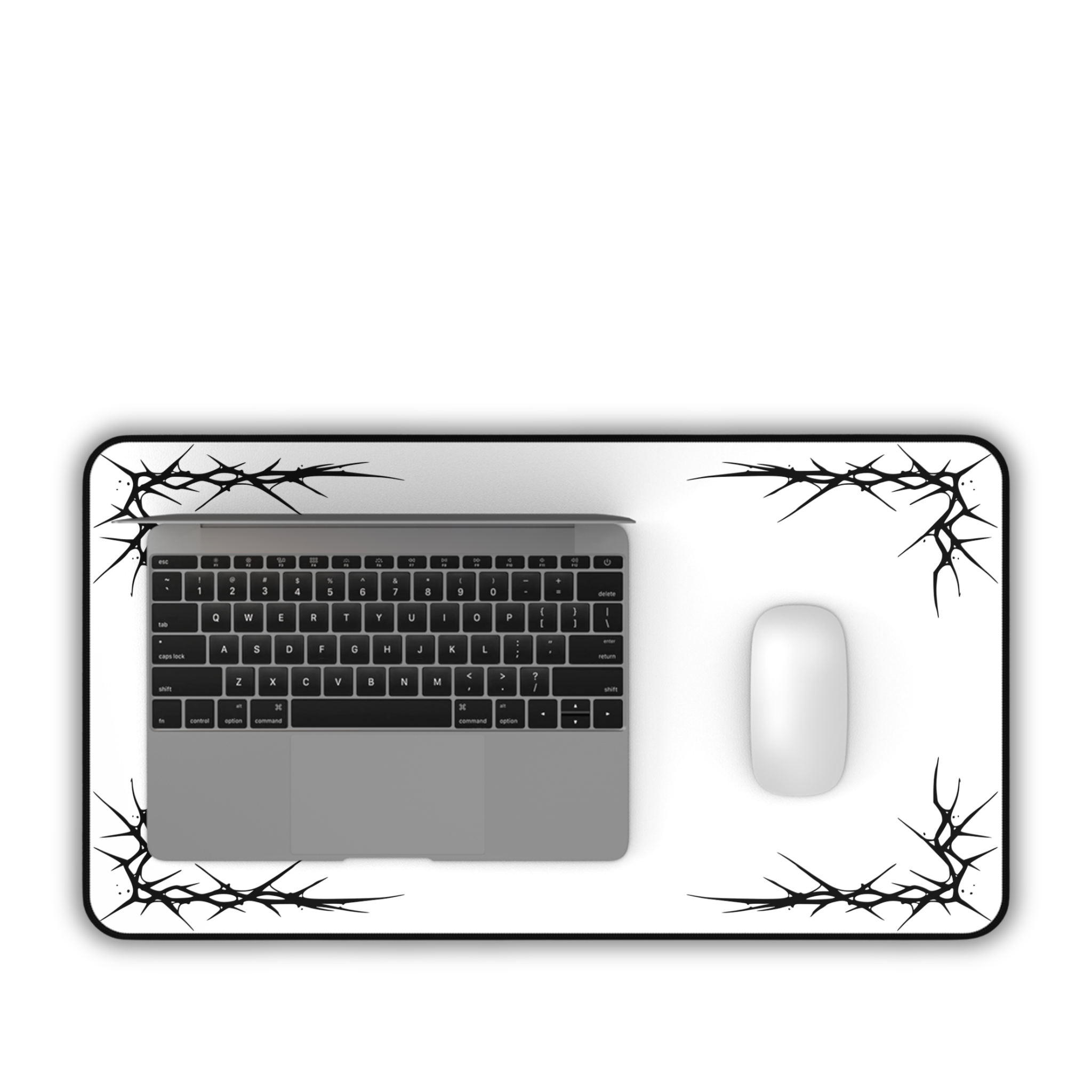 Thorns – White Desk Mat – Minimal Gothic Thorn Mouse Pad