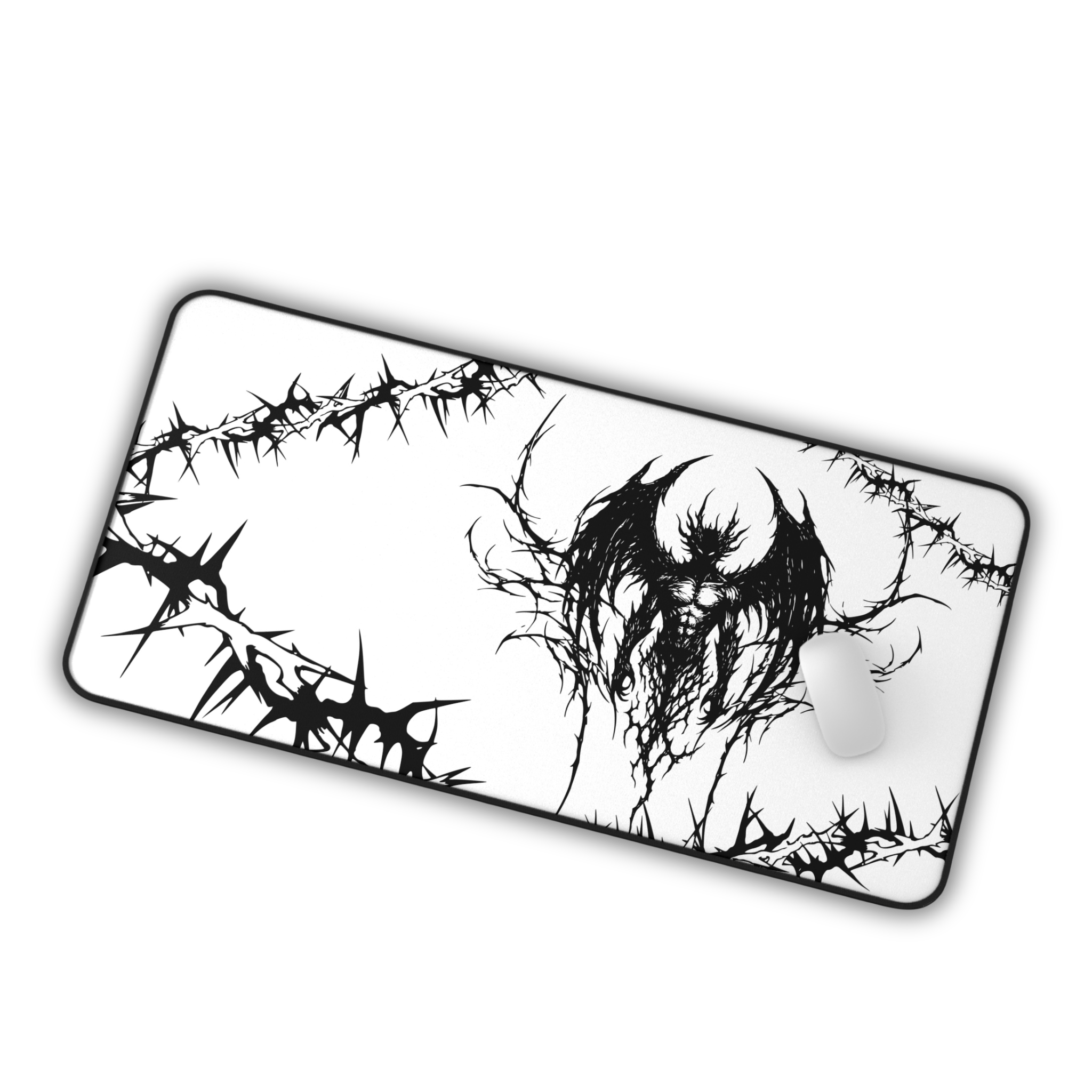 Eternal Prison – White Desk Mat – Cyber Sigil Demon Mouse Pad