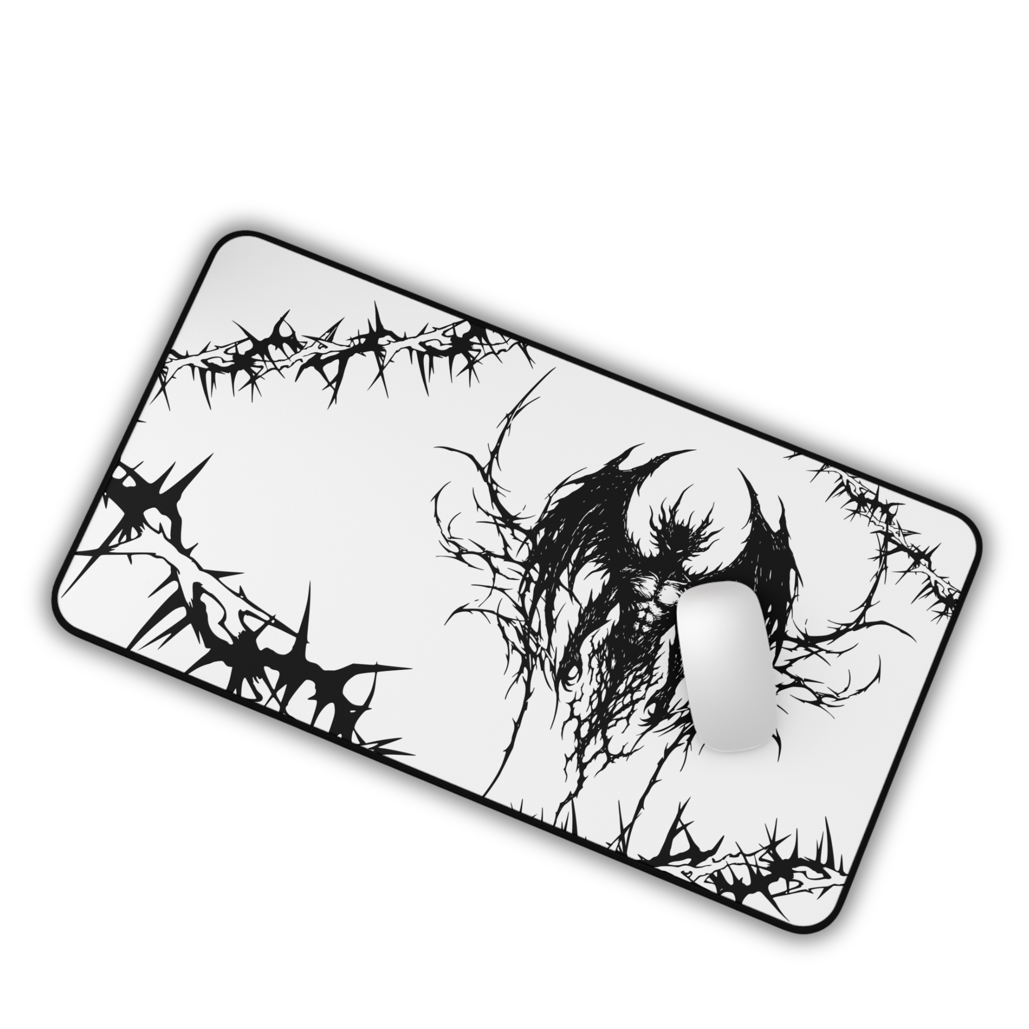 Eternal Prison – White Desk Mat – Cyber Sigil Demon Mouse Pad