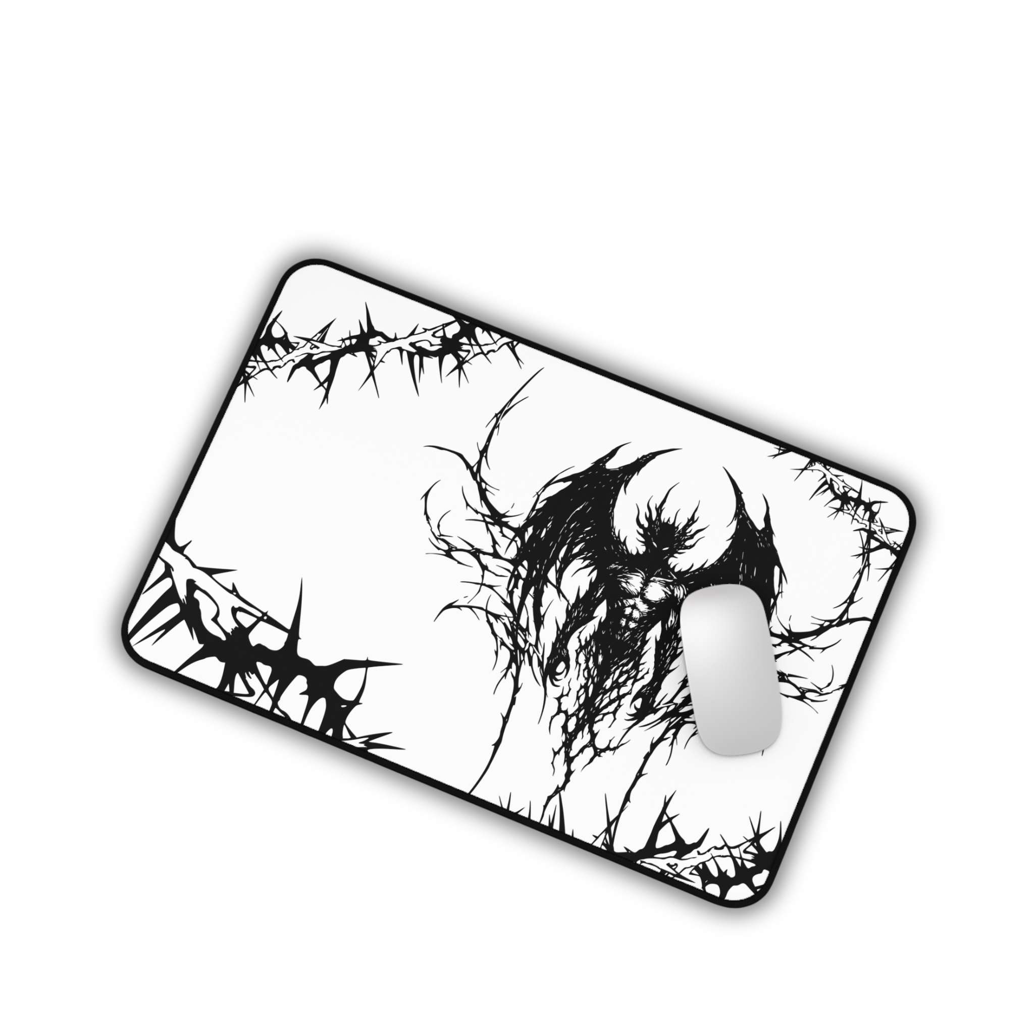 Eternal Prison – White Desk Mat – Cyber Sigil Demon Mouse Pad