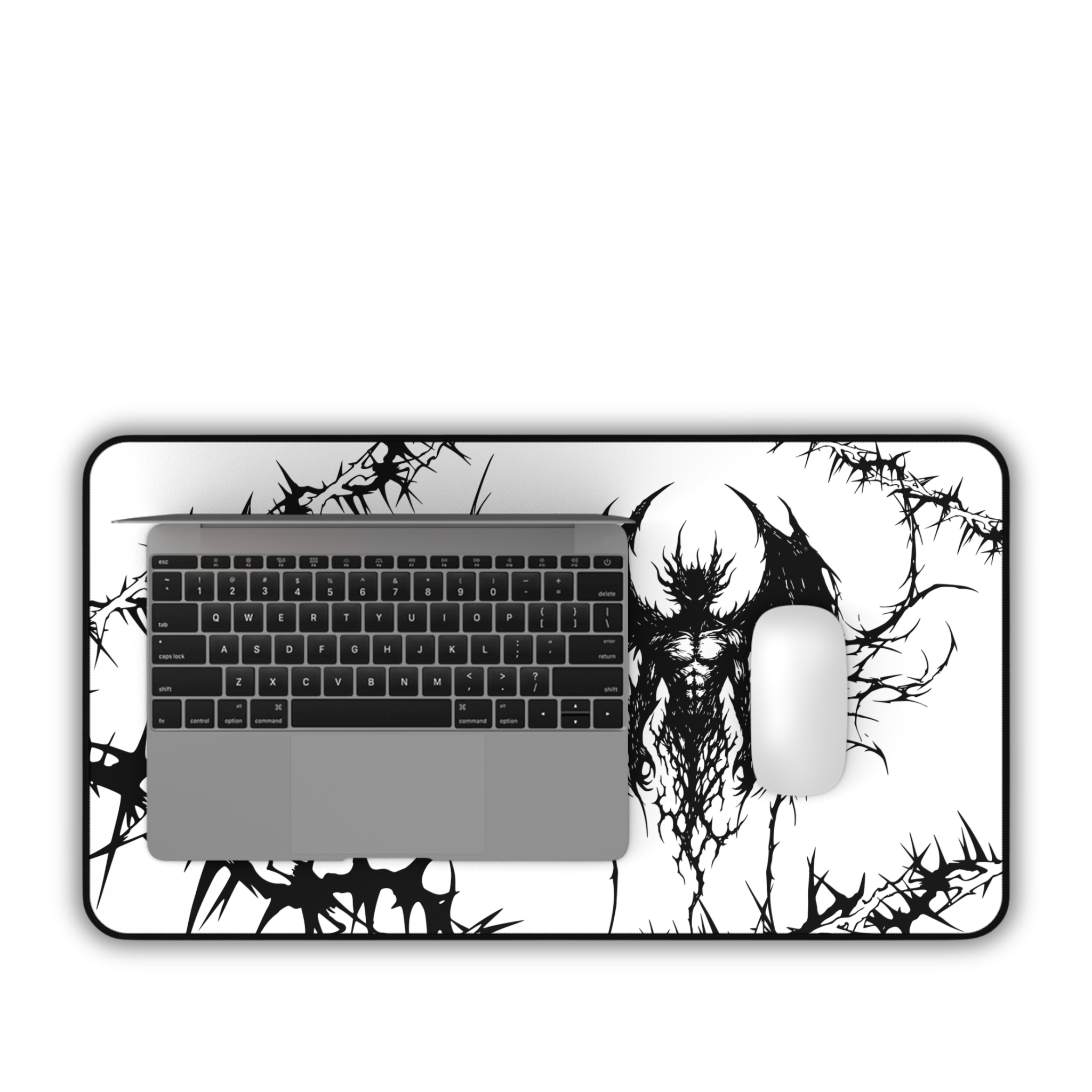 Eternal Prison – White Desk Mat – Cyber Sigil Demon Mouse Pad